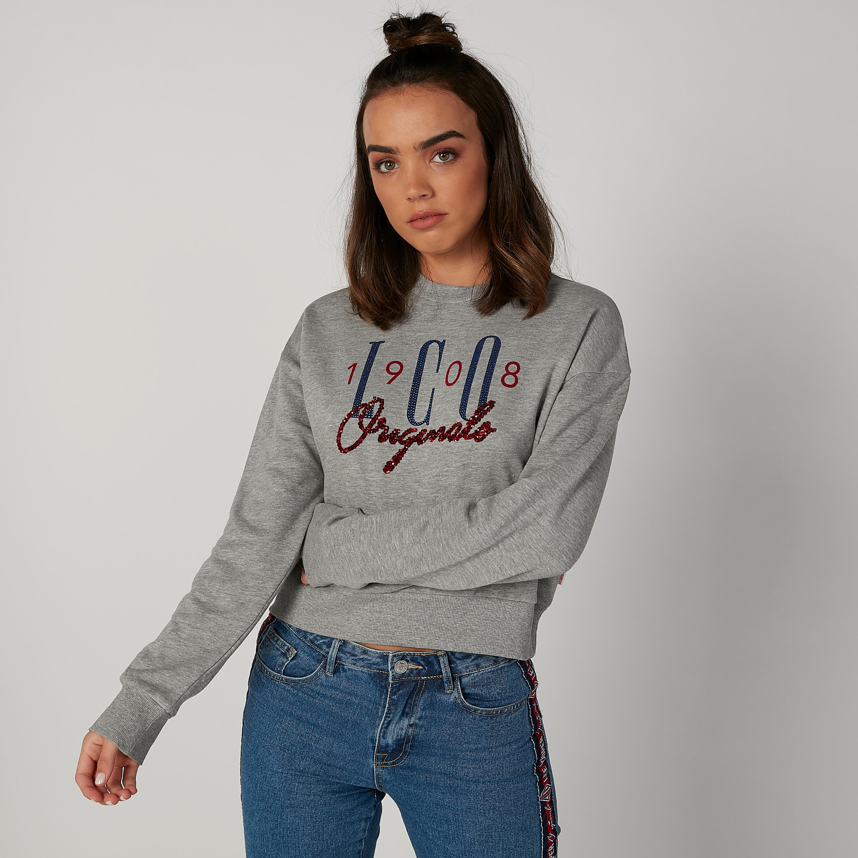 سويت شيرت بياقة مستديرة وأكمام طويلة وتفاصيل ترتر من لي كوبر-women-winterwear-hoodiesandsweatshirts-sweatshirts-image-1