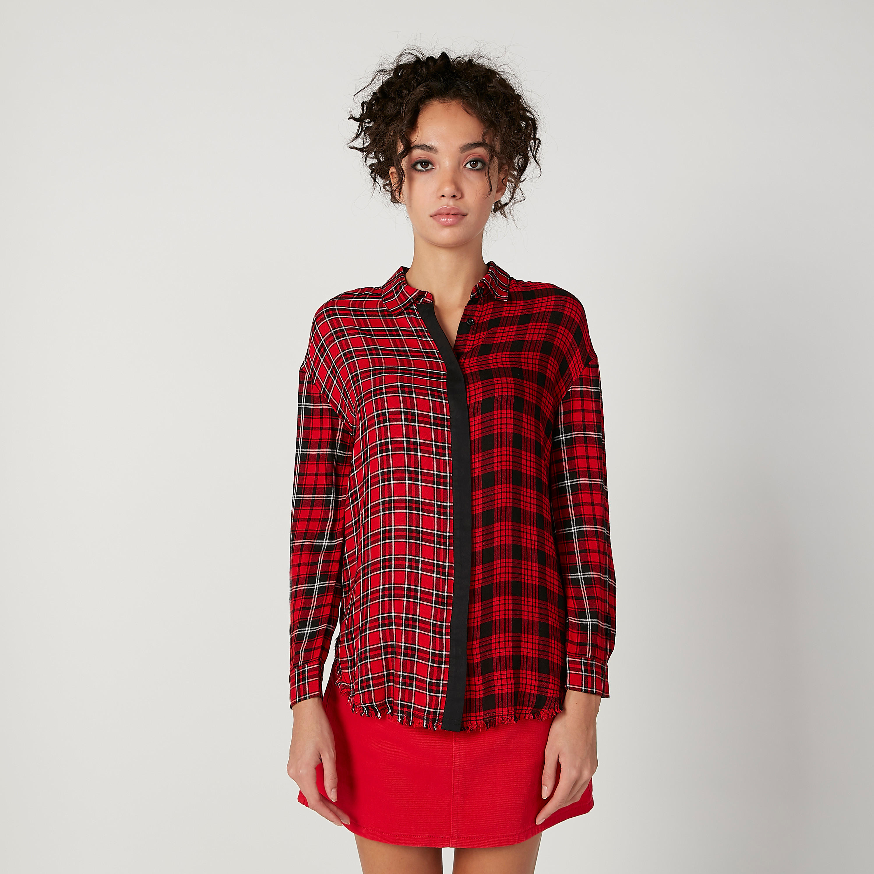 قميص مستدام كاروهات بأكمام طويلة وحواف غير مستوية-women-clothing-shirtsandblouses-shirts-image-1