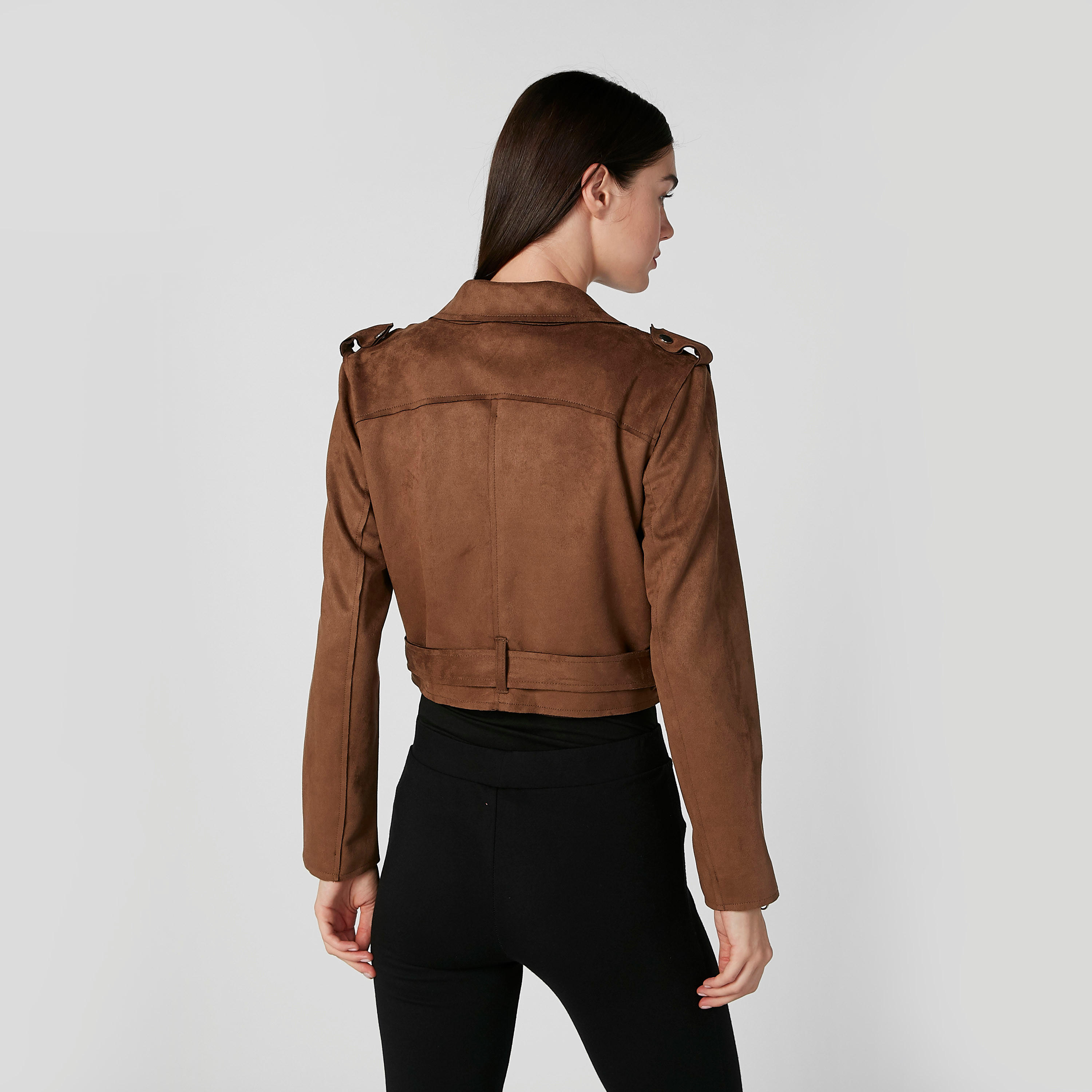 جاكيت بايكر بارز الملمس سليم بأكمام طويلة وسحاب للاغلاق من لي كوبر-women-winterwear-coatsandjackets-jackets-image-4