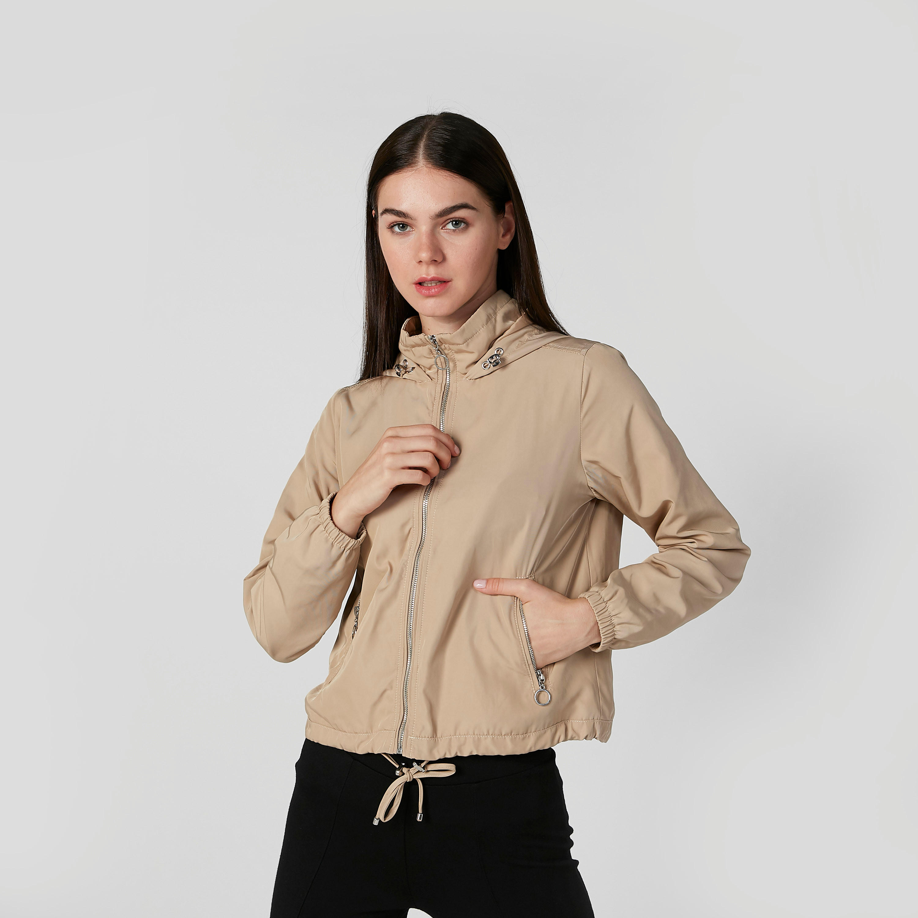 Lee Cooper Plain Jacket with Long Sleeves and Kangaroo Pockets-women-winterwear-coatsandjackets-jackets-image-1