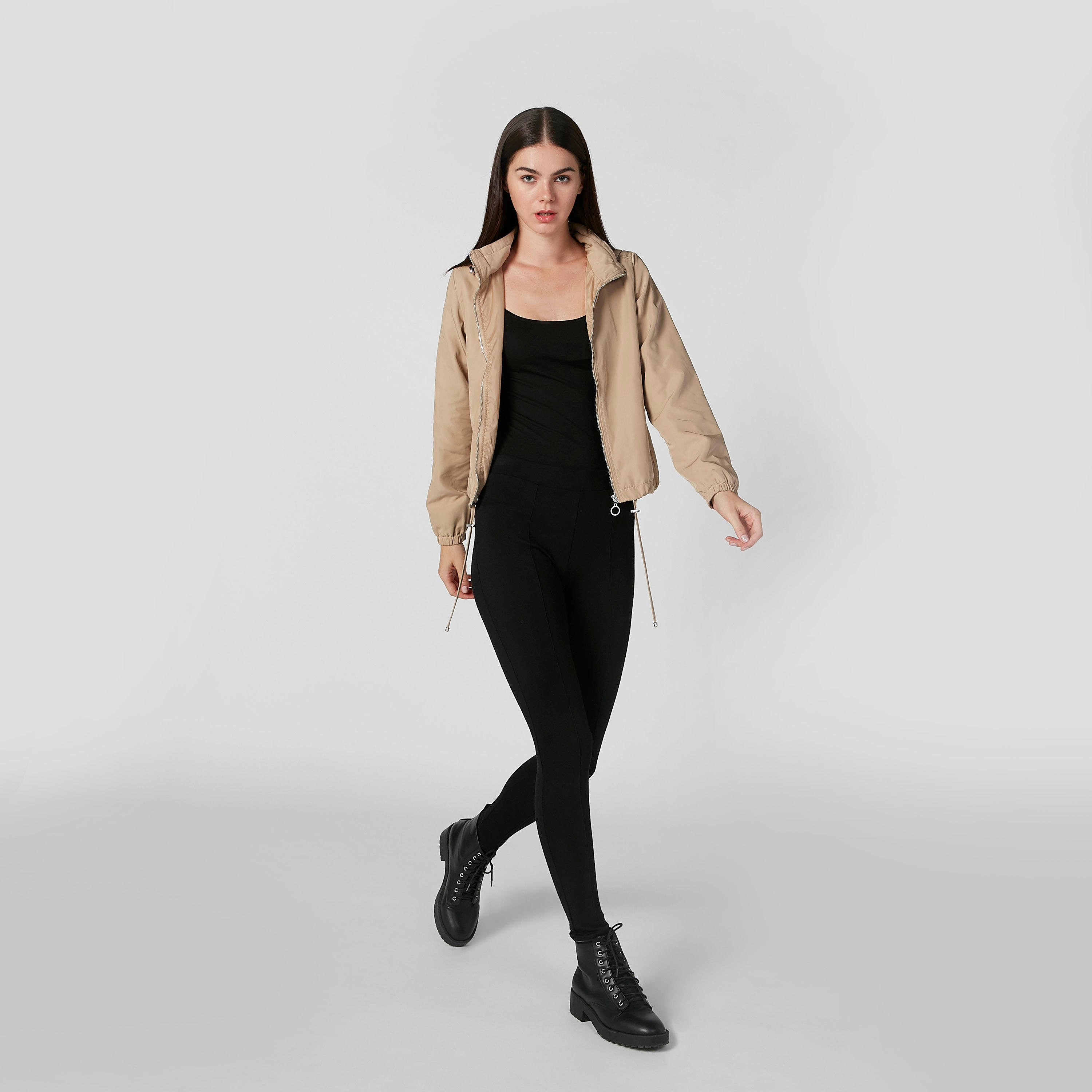 Lee Cooper Plain Jacket with Long Sleeves and Kangaroo Pockets-women-winterwear-coatsandjackets-jackets-image-2