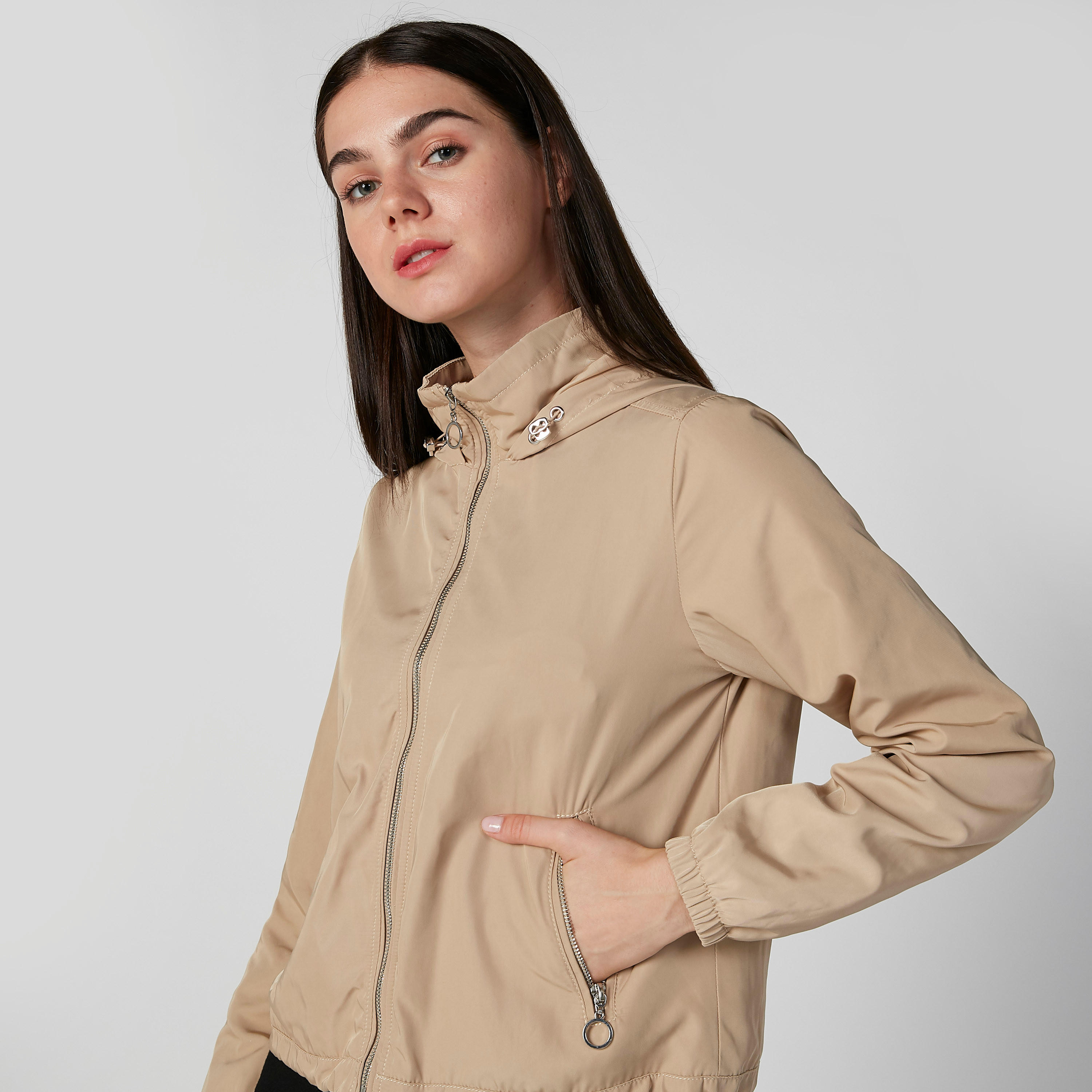 Lee Cooper Plain Jacket with Long Sleeves and Kangaroo Pockets-women-winterwear-coatsandjackets-jackets-image-3