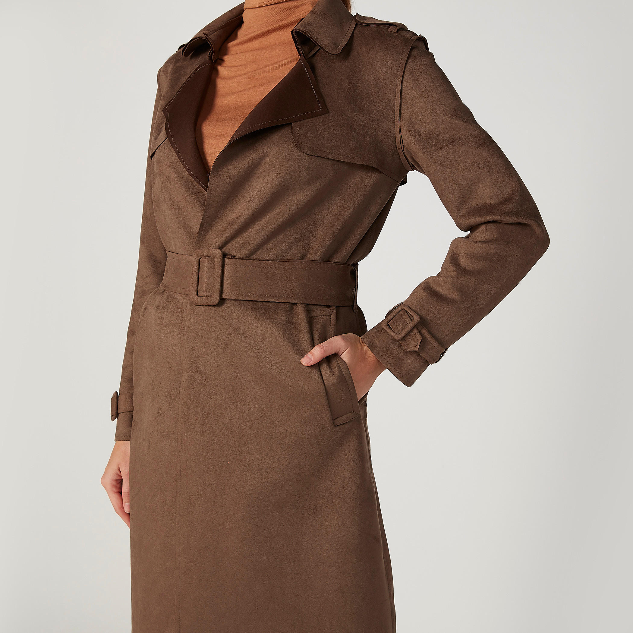 Lee Cooper Textured Trench Coat with Long Sleeves and Pocket Detail-women-clothing-coatsandjackets-coats-image-3