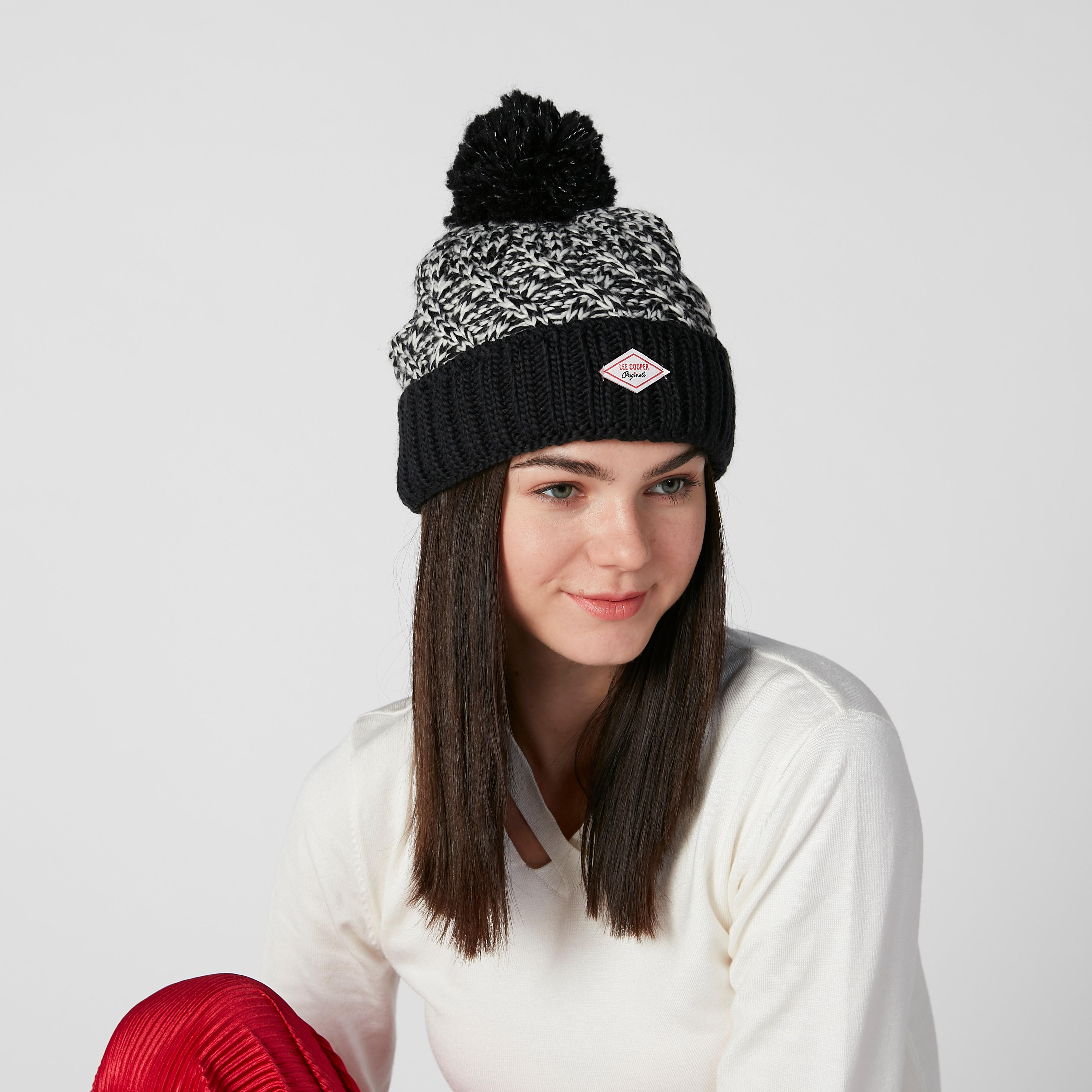 Lee Cooper Textured Beanie Cap with Applique Detail-women-clothingaccessories-capsandhats-image-2