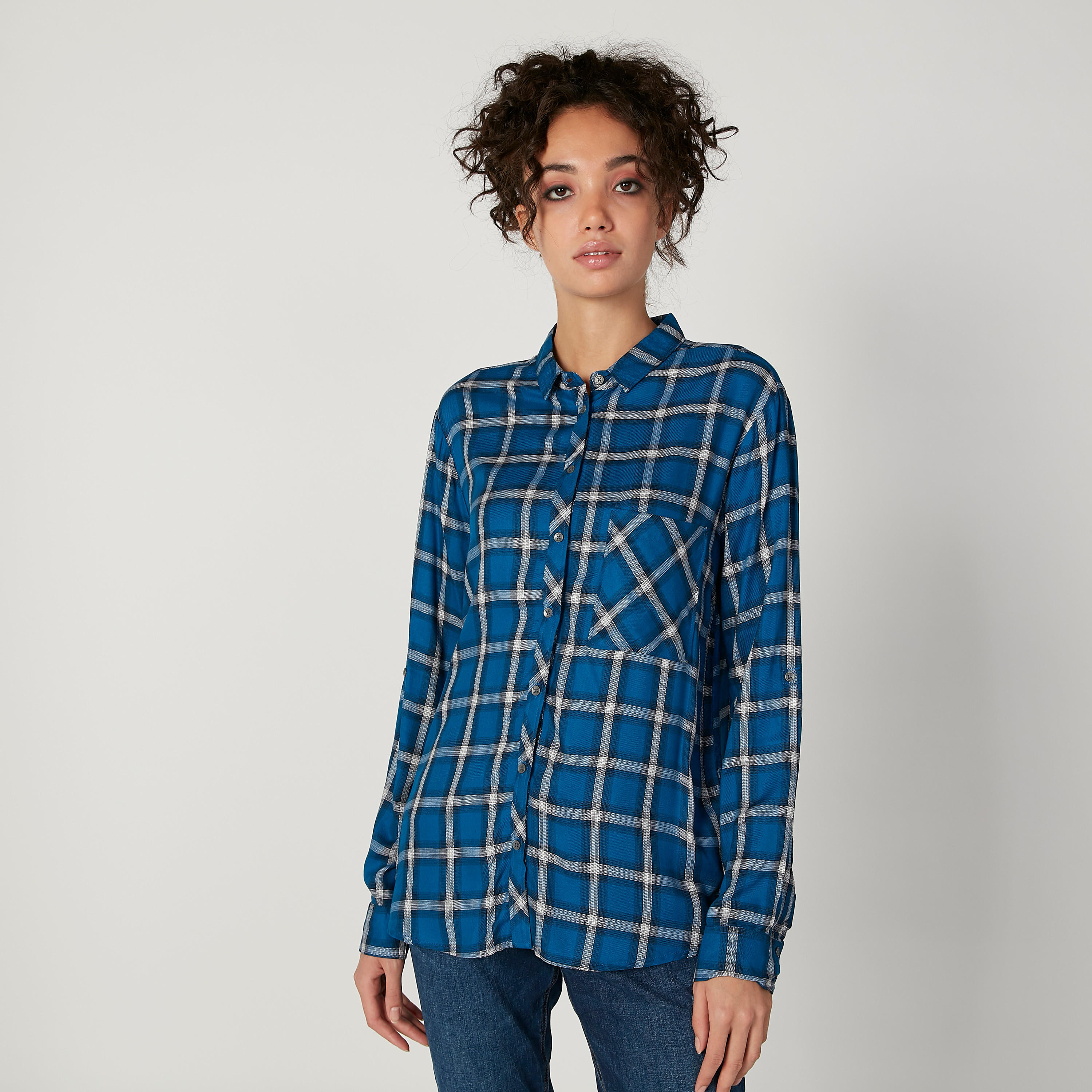 قميص كاروهات بياقة عاديّة وأكمام طويلة من لي كوبر-women-clothing-shirtsandblouses-shirts-image-1