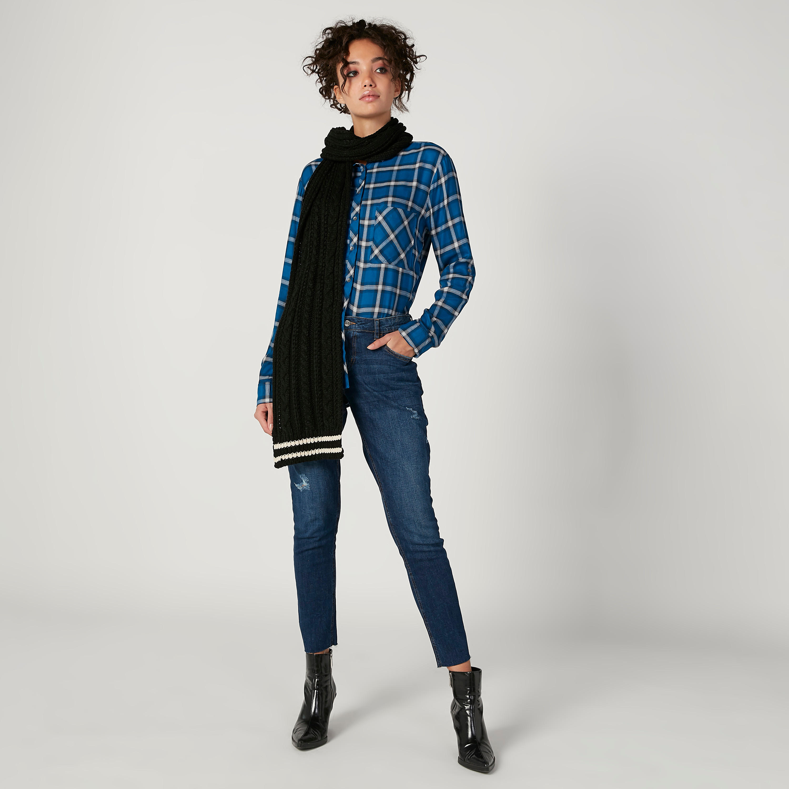 قميص كاروهات بياقة عاديّة وأكمام طويلة من لي كوبر-women-clothing-shirtsandblouses-shirts-image-5