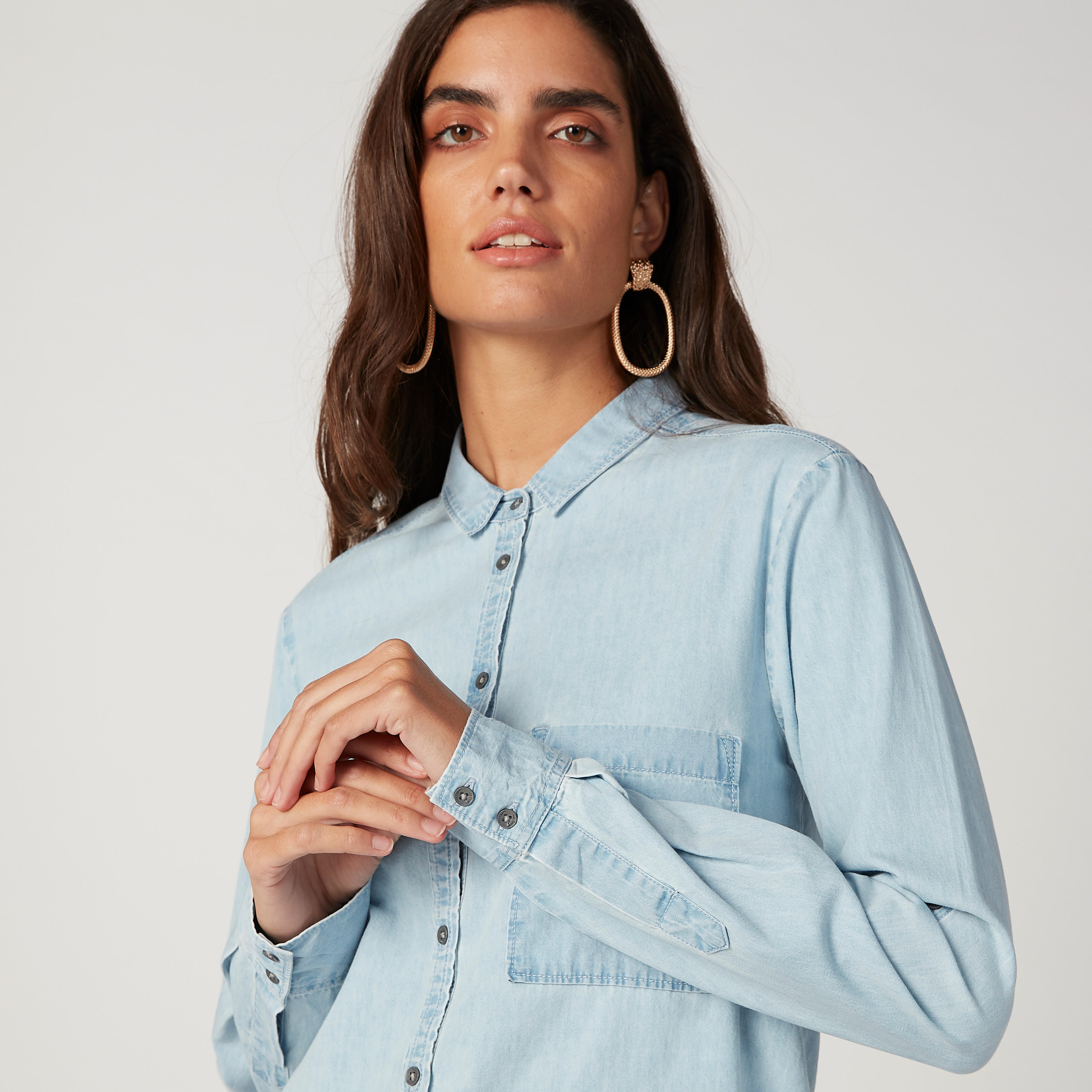 قميص سادة بياقة عاديّة وأكمام طويلة من لي كوبر-women-clothing-shirtsandblouses-shirts-image-3