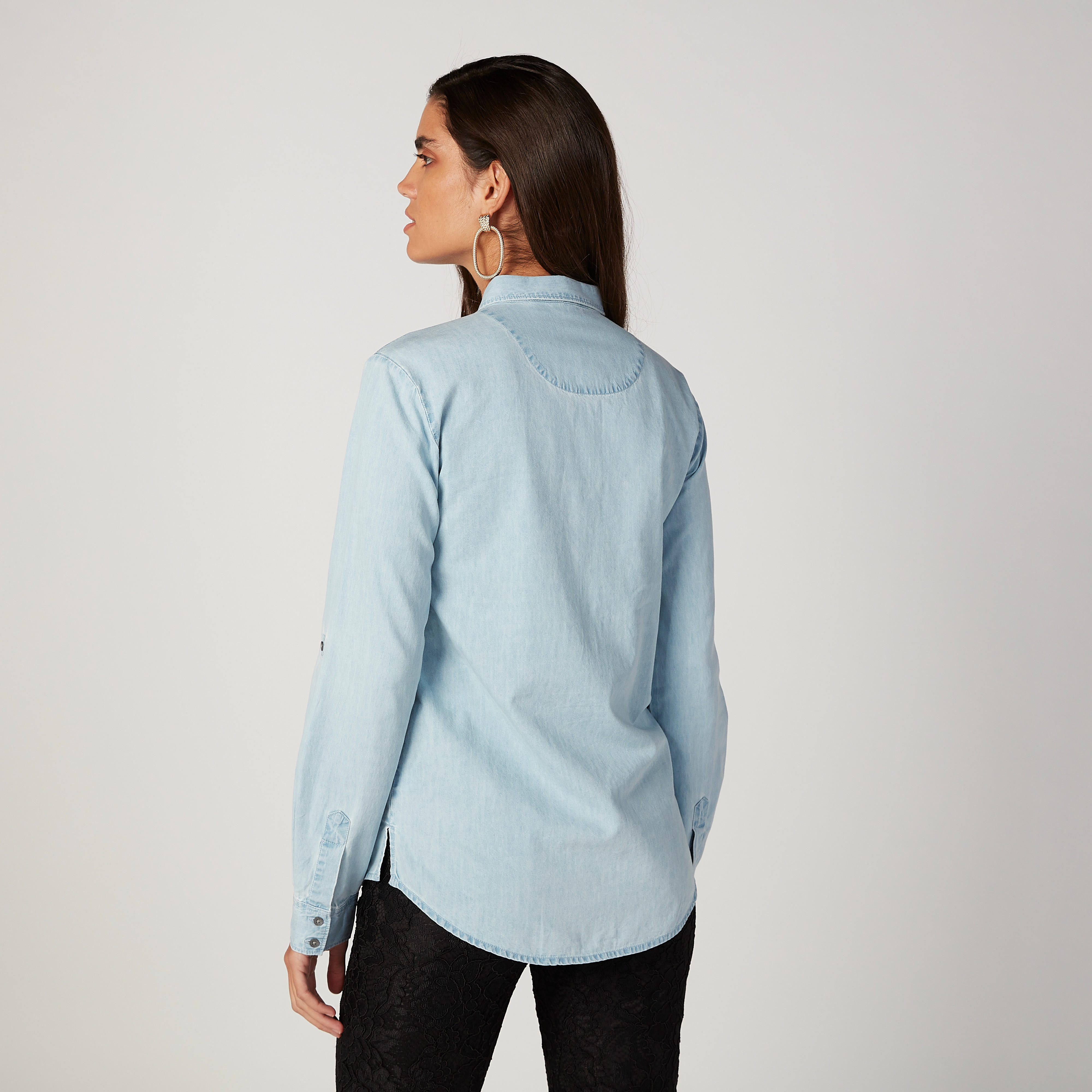 قميص سادة بياقة عاديّة وأكمام طويلة من لي كوبر-women-clothing-shirtsandblouses-shirts-image-4