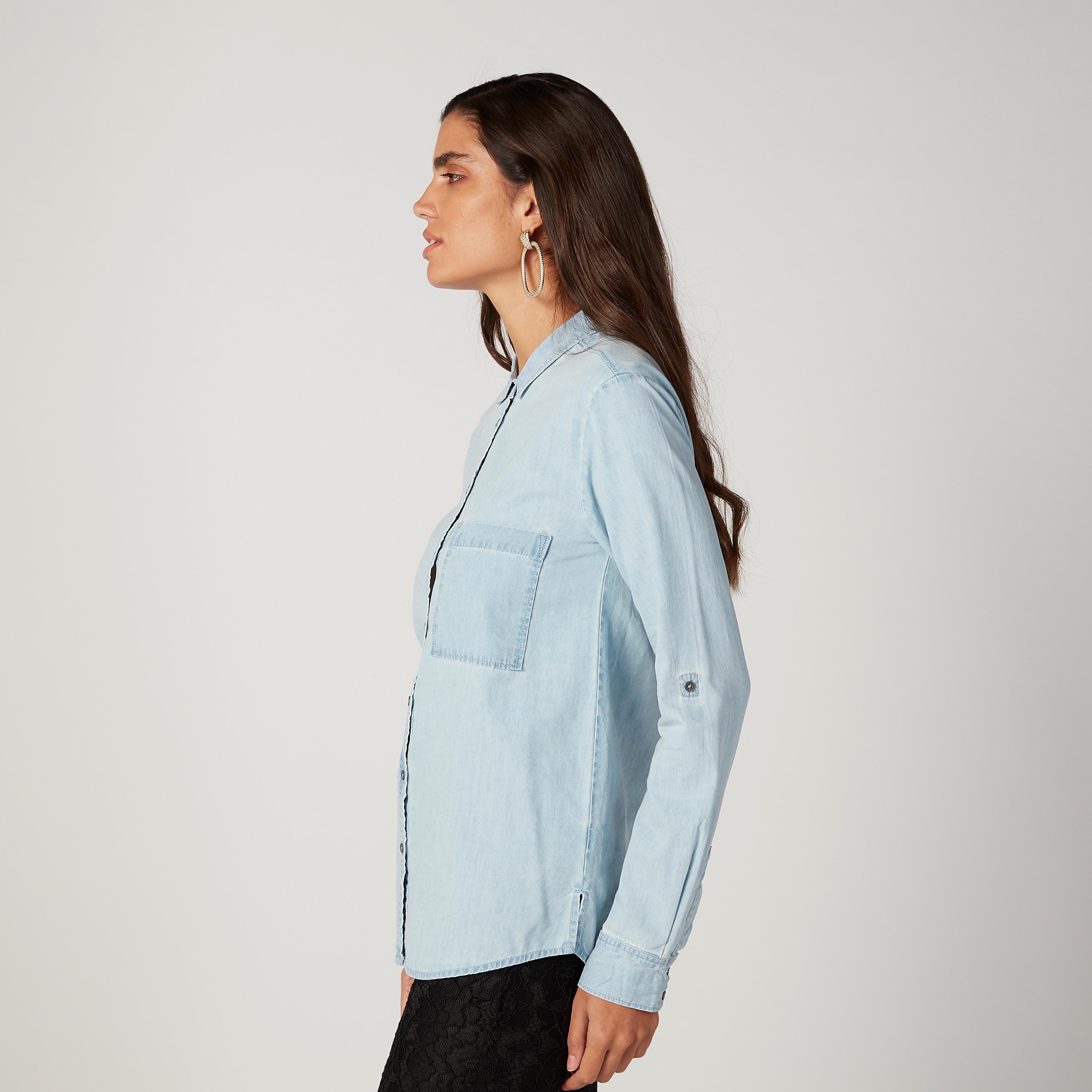 قميص سادة بياقة عاديّة وأكمام طويلة من لي كوبر-women-clothing-shirtsandblouses-shirts-image-5