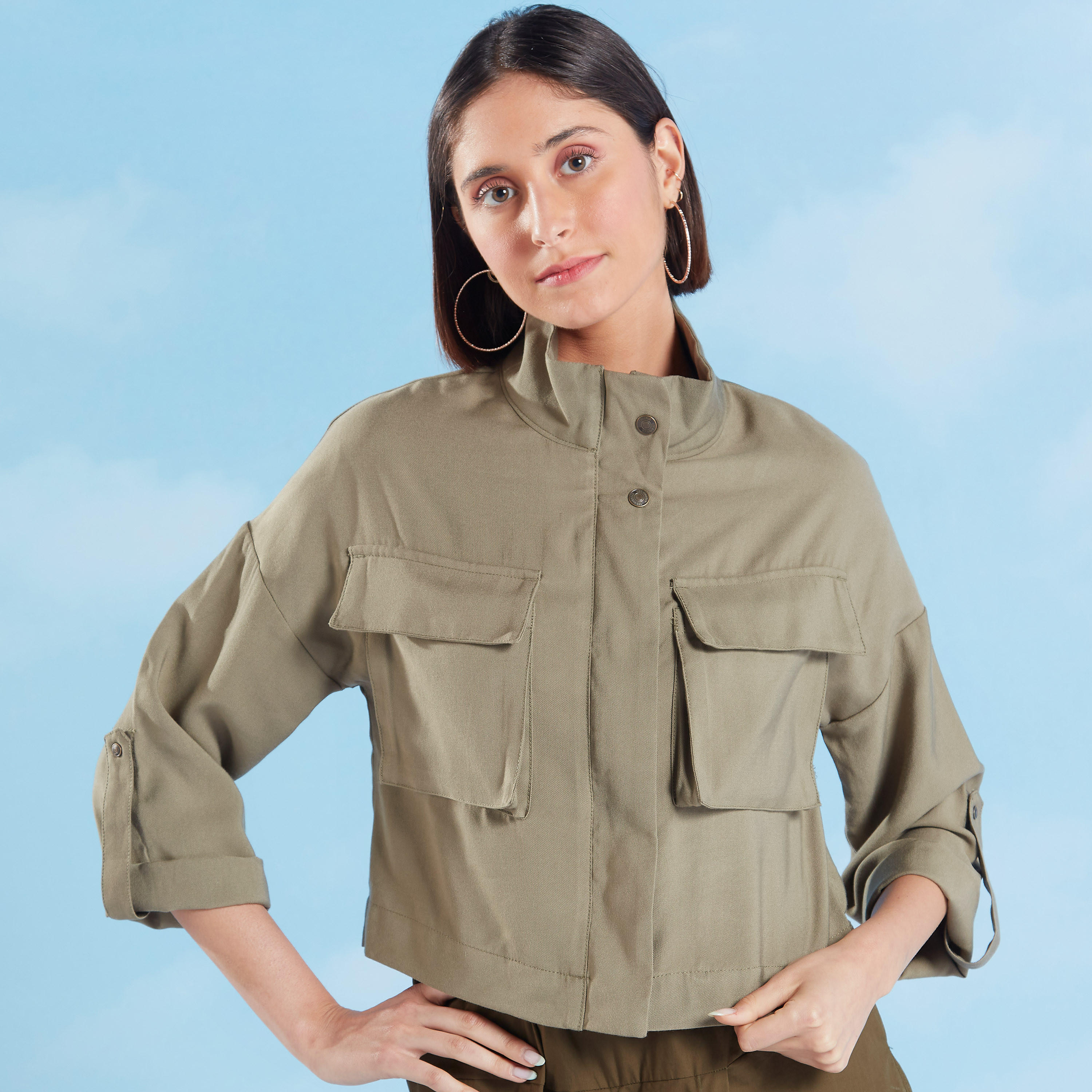 جاكيت بومبر مستدام سادة بأكمام طويلة من لي كوبر-women-winterwear-coatsandjackets-jackets-image-7