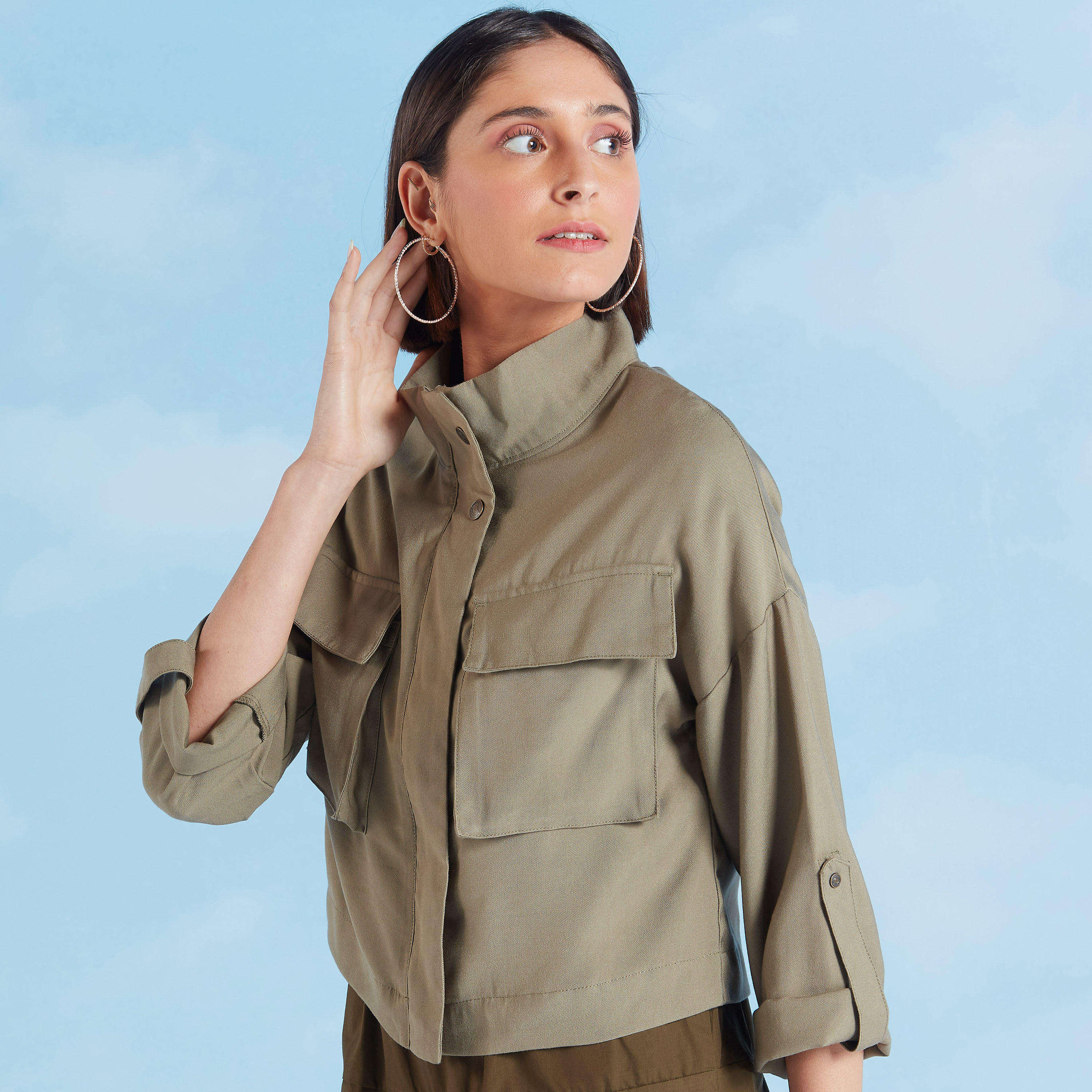 Sustainable Lee Cooper Solid Bomber Jacket with Long Sleeves-women-winterwear-coatsandjackets-jackets-image-3
