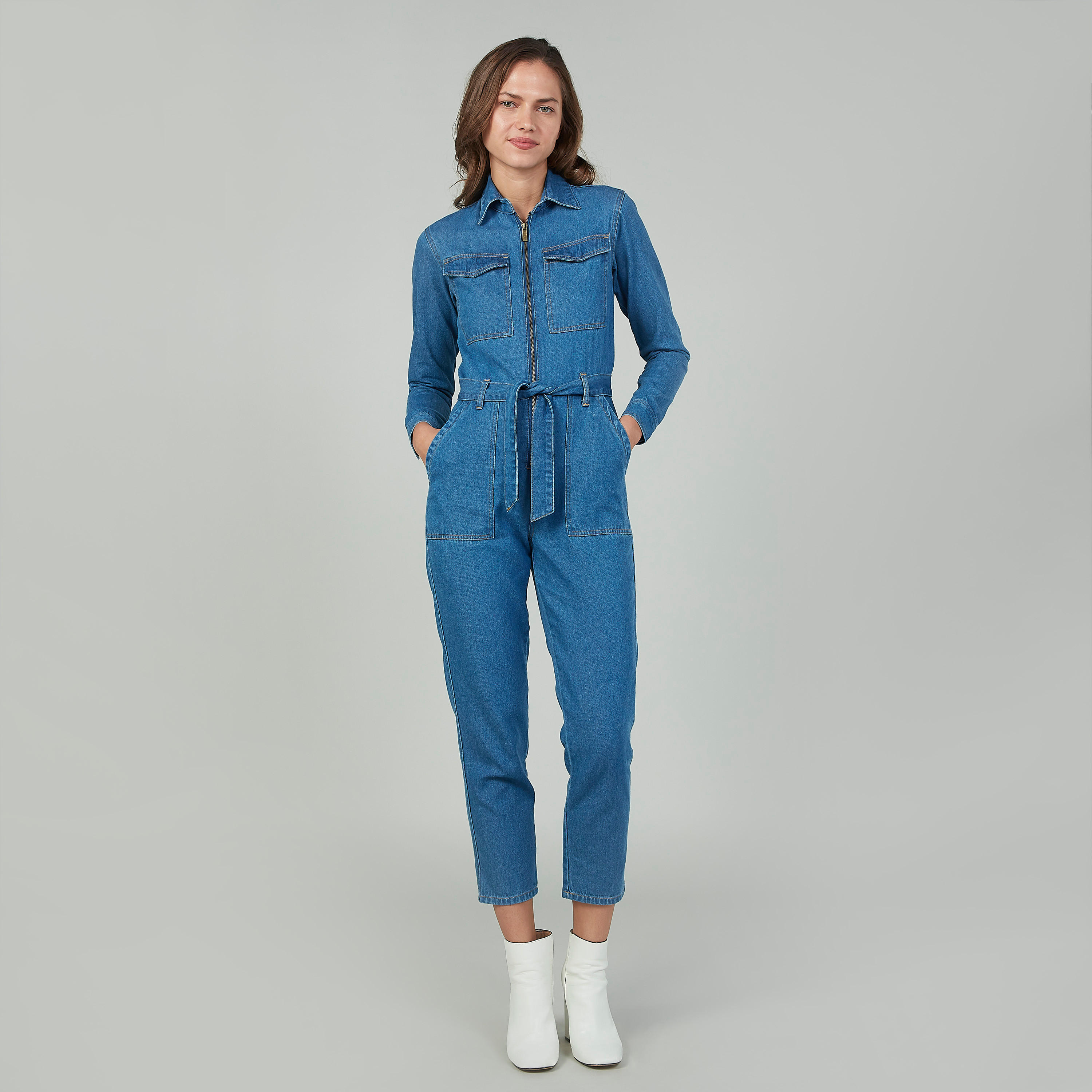 أفرول مستدام دينم بجيوب وأربطة من لي كوبر-women-clothing-jumpsuits-image-1