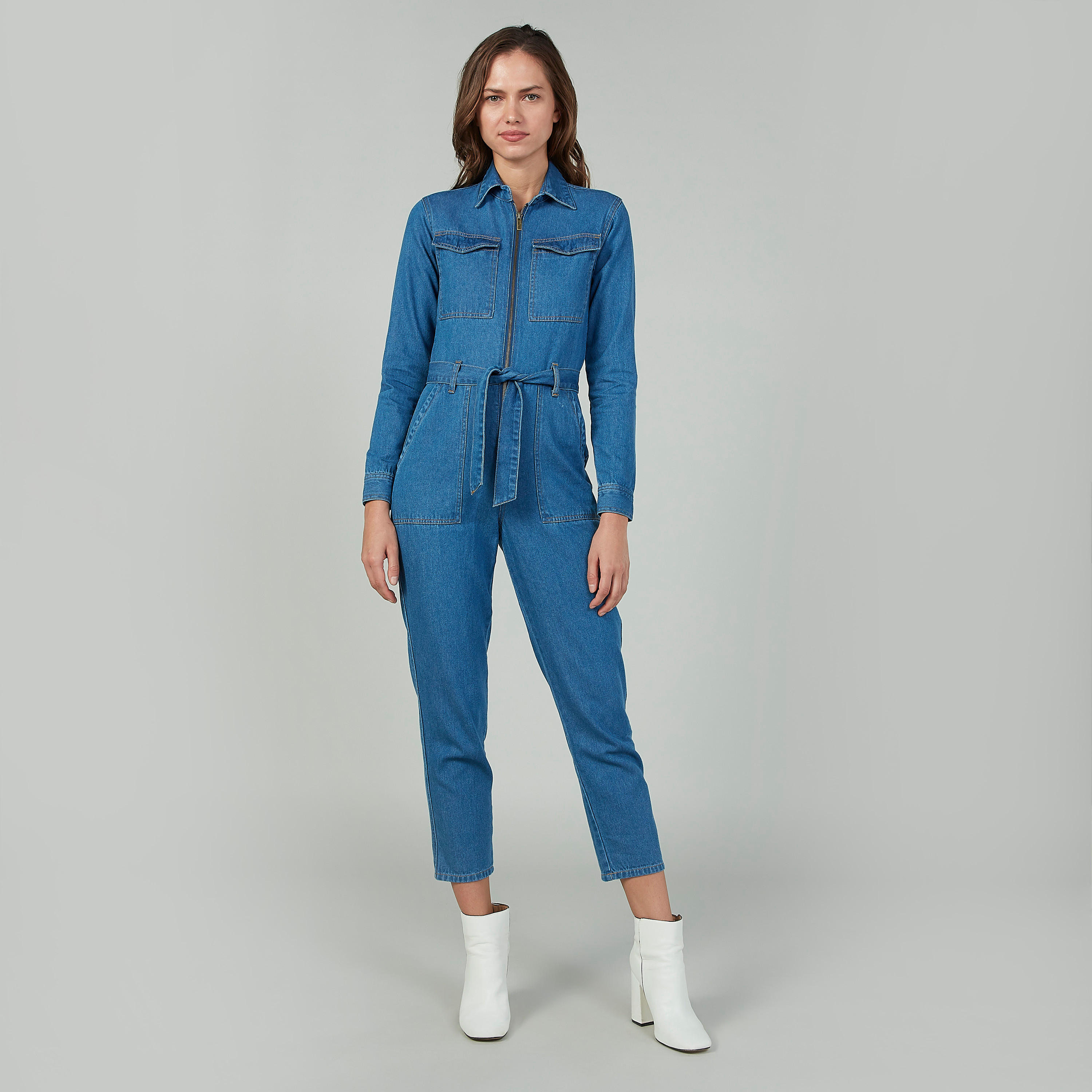 أفرول مستدام دينم بجيوب وأربطة من لي كوبر-women-clothing-jumpsuits-image-2