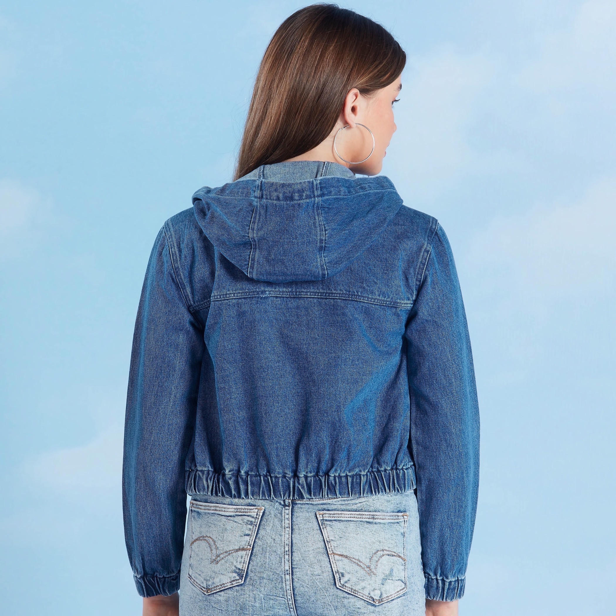 Sustainable Plain Denim Jacket with Long Sleeves and Hood-women-winterwear-coatsandjackets-jackets-image-4