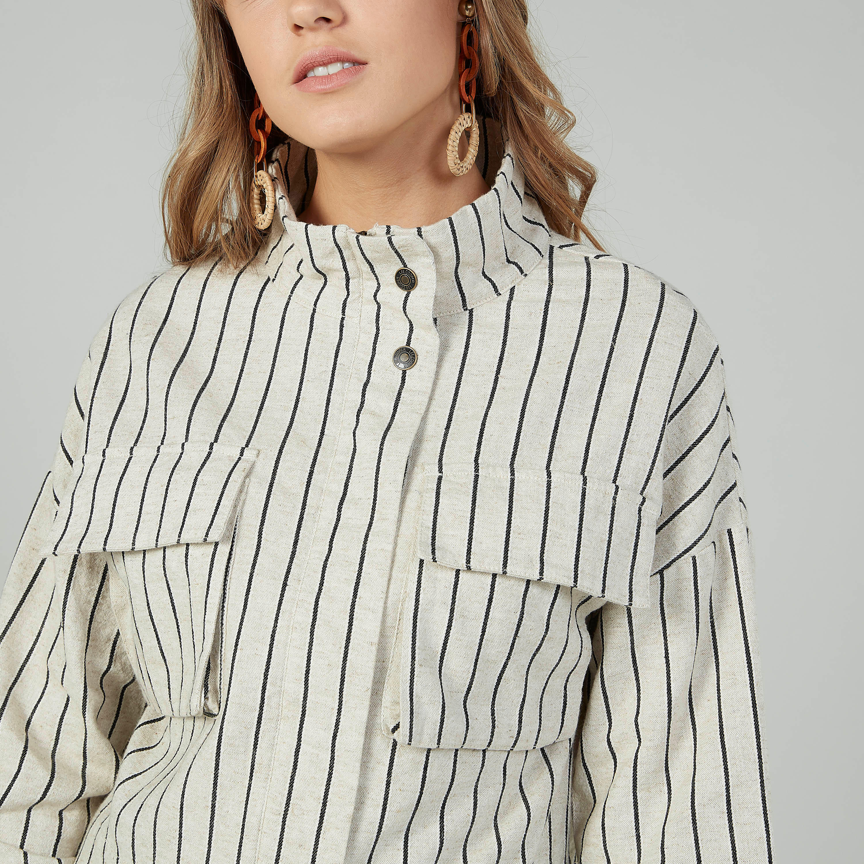 Sustainable Lee Cooper Striped Bomber Jacket with Long Sleeves-women-winterwear-coatsandjackets-jackets-image-3