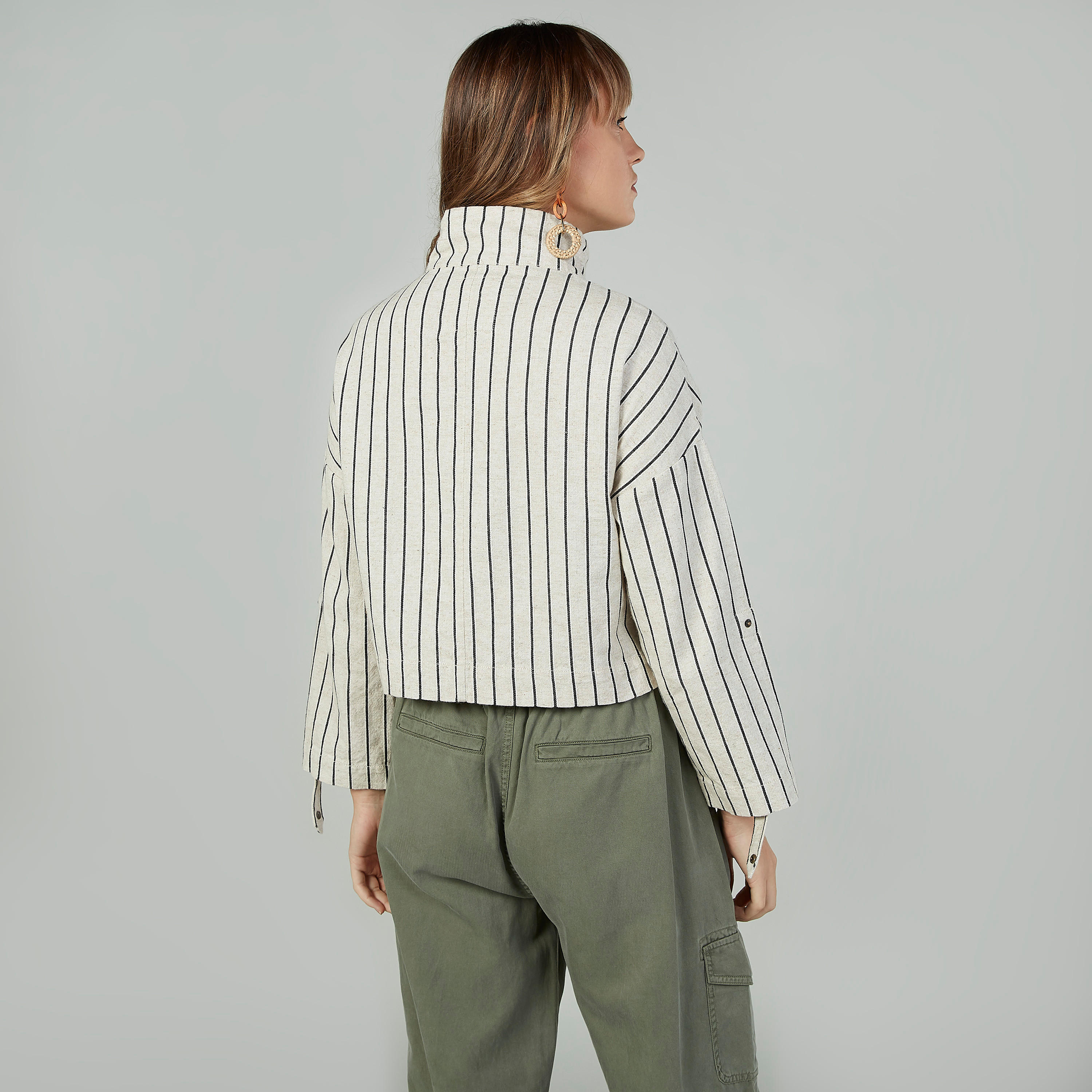Sustainable Lee Cooper Striped Bomber Jacket with Long Sleeves-women-winterwear-coatsandjackets-jackets-image-4