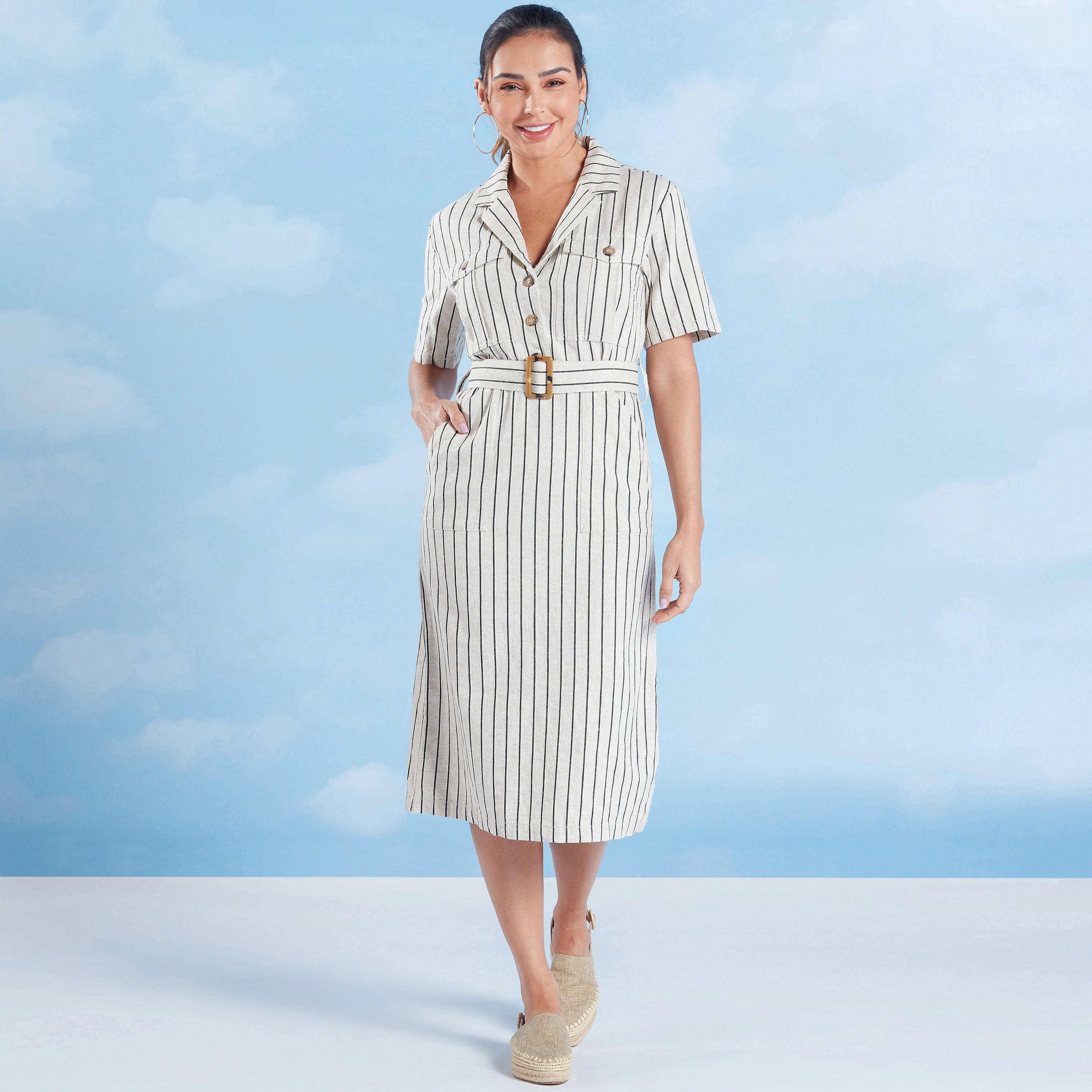 Sustainable Lee Cooper Striped Midi Dress with Short Sleeves-women-clothing-dresses-image-2