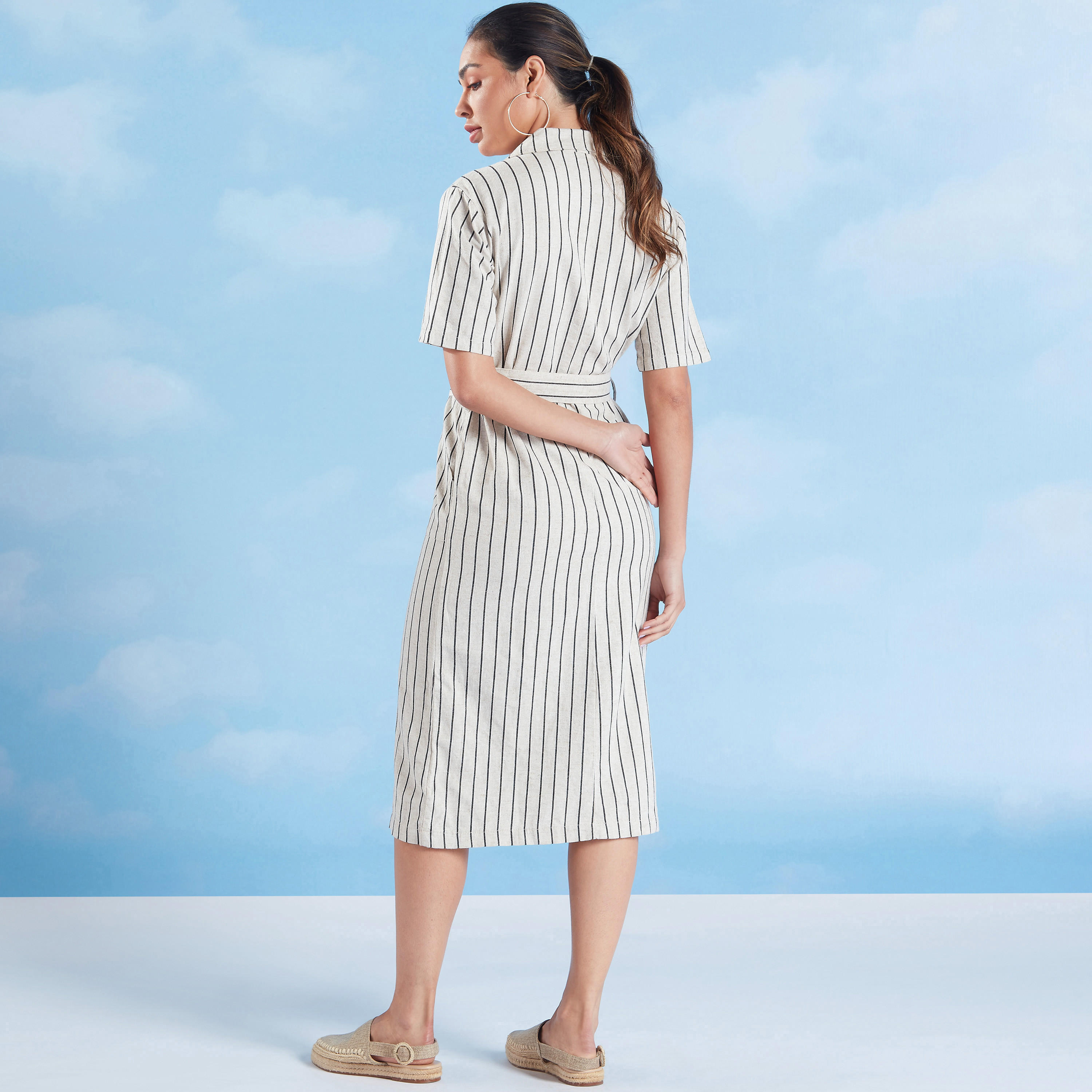 Sustainable Lee Cooper Striped Midi Dress with Short Sleeves-women-clothing-dresses-image-4