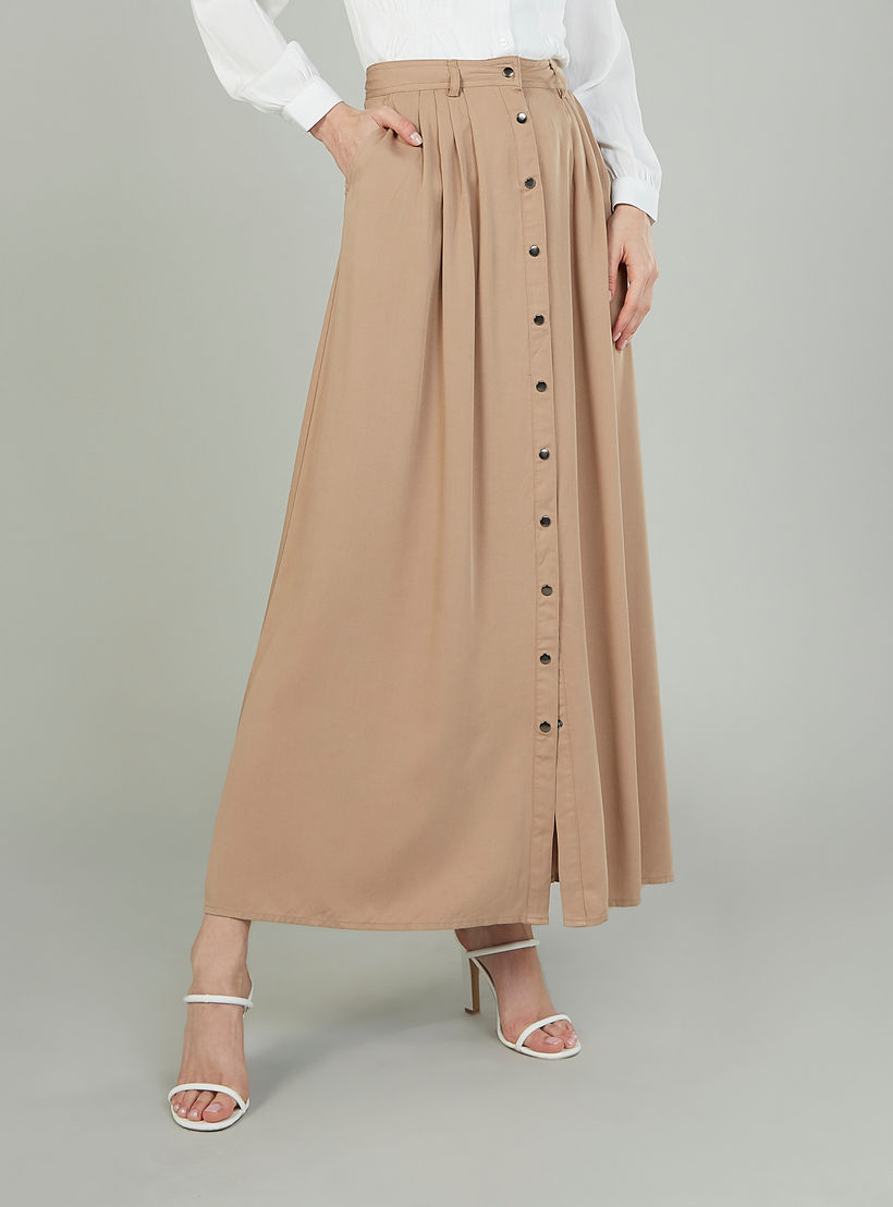 تنورة سادة طويلة إيه لاين بجيوب وحزام-women-clothing-bottoms-skirts-image-1