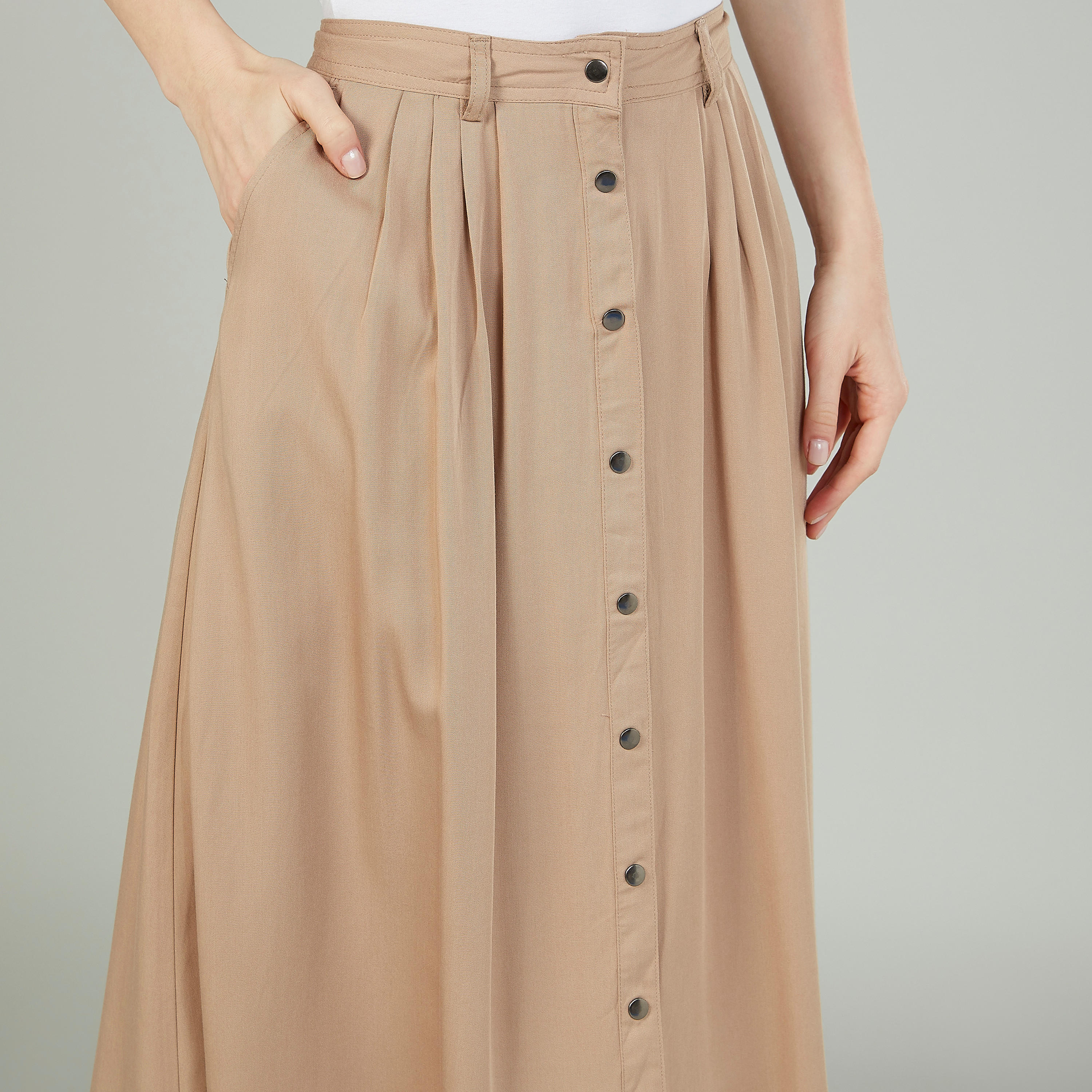 تنورة سادة طويلة إيه لاين بجيوب وحزام-women-clothing-bottoms-skirts-image-3