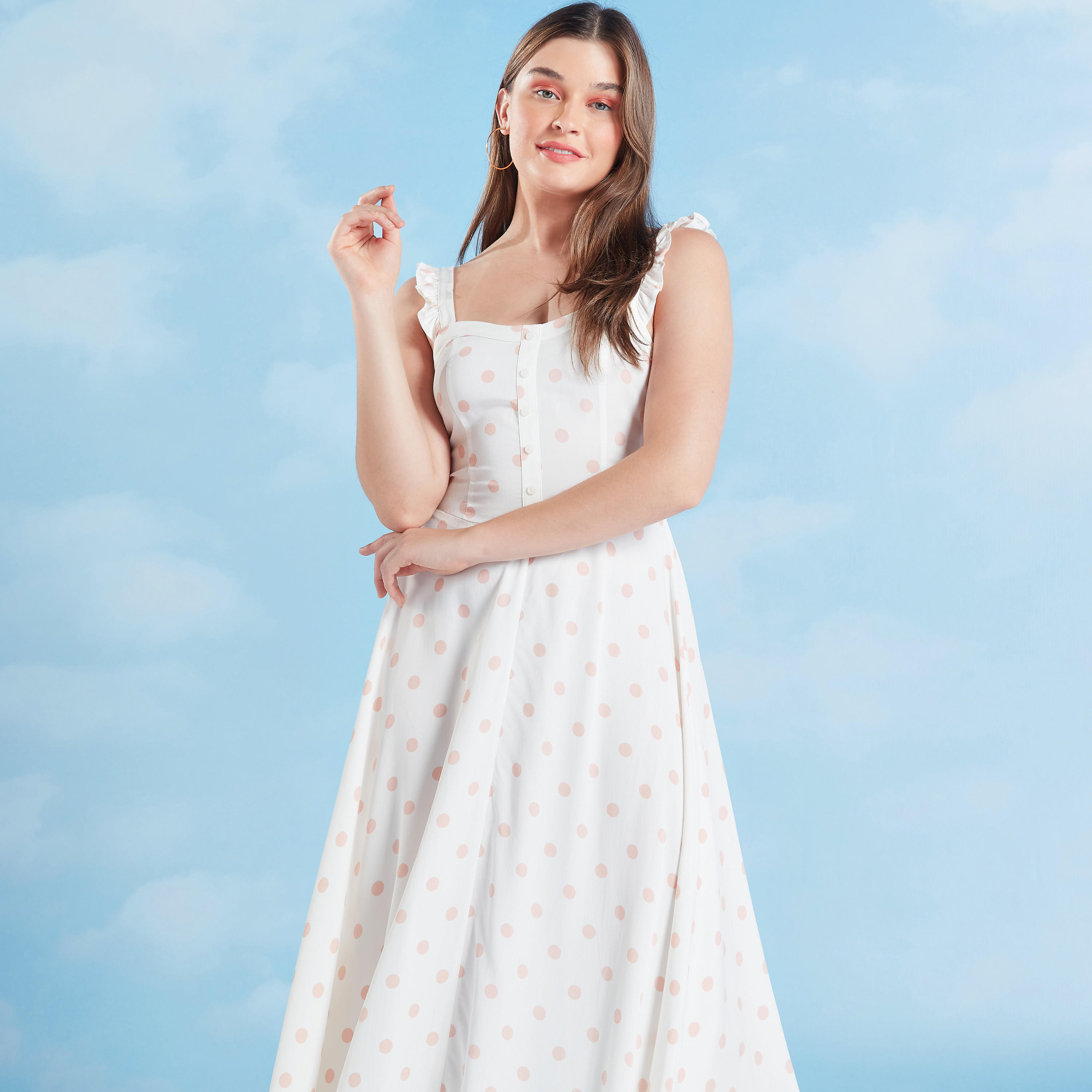 فستان مستدام ميدي إيه لاين منقّط دون أكمام من لي كوبر-women-clothing-dresses-image-2