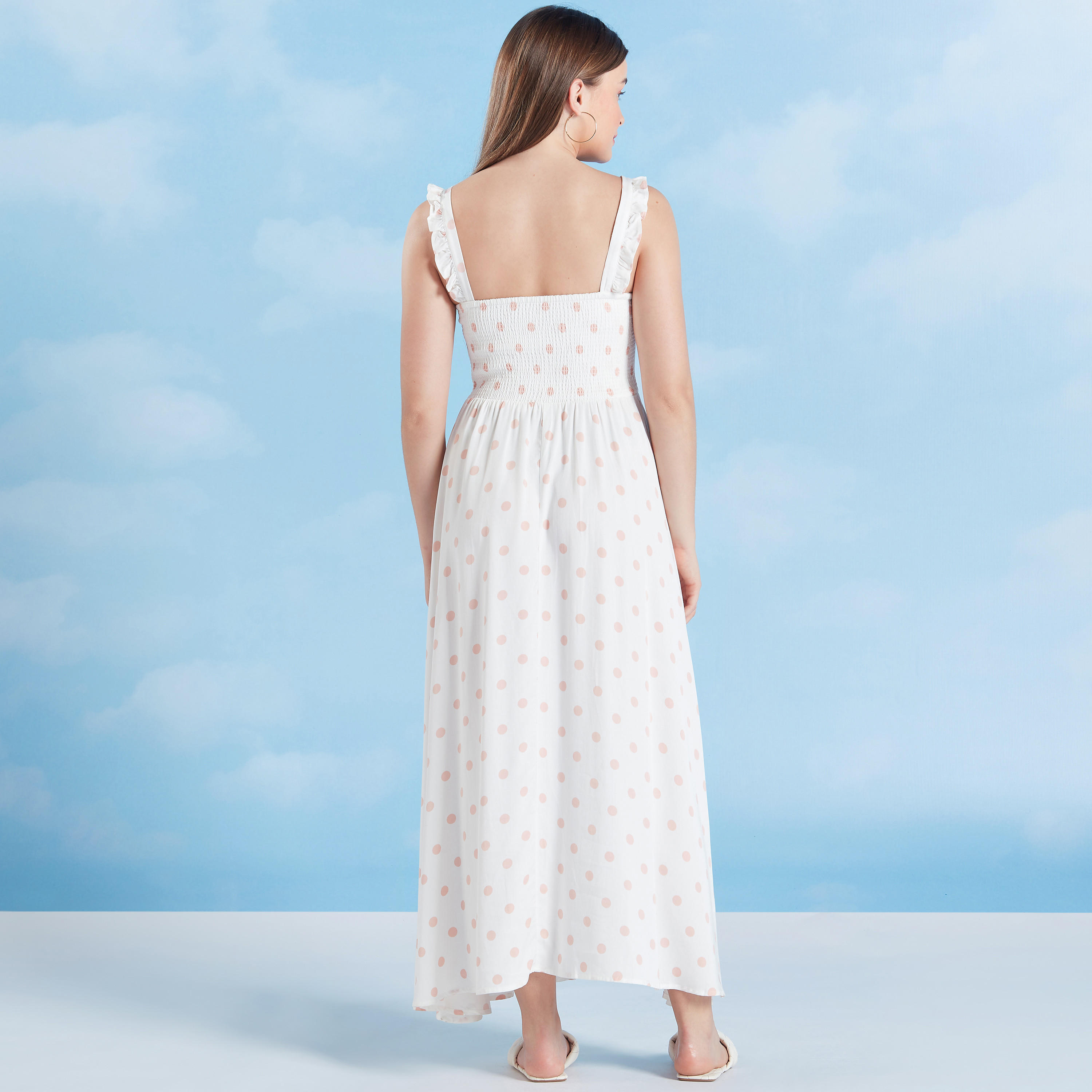 فستان مستدام ميدي إيه لاين منقّط دون أكمام من لي كوبر-women-clothing-dresses-image-4