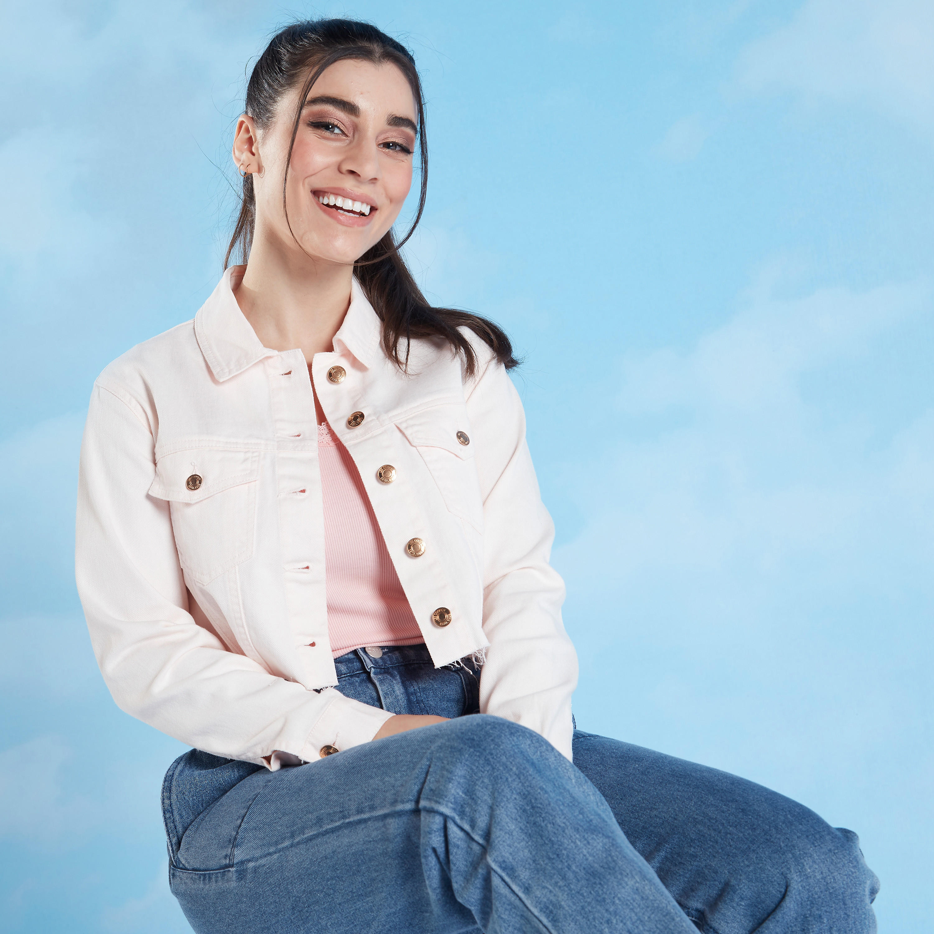 جاكيت مستدام دينم سادة بجيوب بطية من لي كوبر  -women-winterwear-coatsandjackets-jackets-image-1