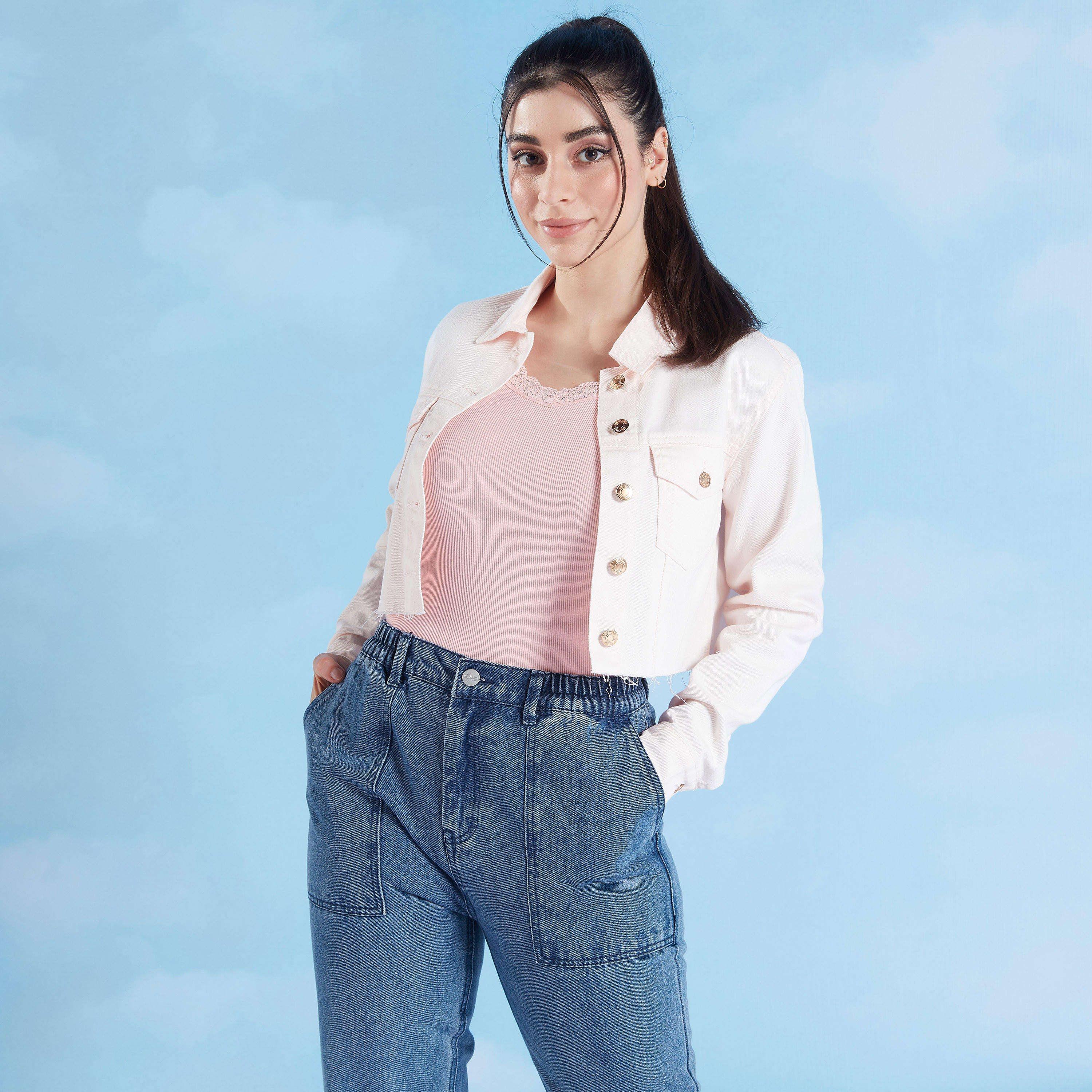 جاكيت مستدام دينم سادة بجيوب بطية من لي كوبر  -women-winterwear-coatsandjackets-jackets-image-2