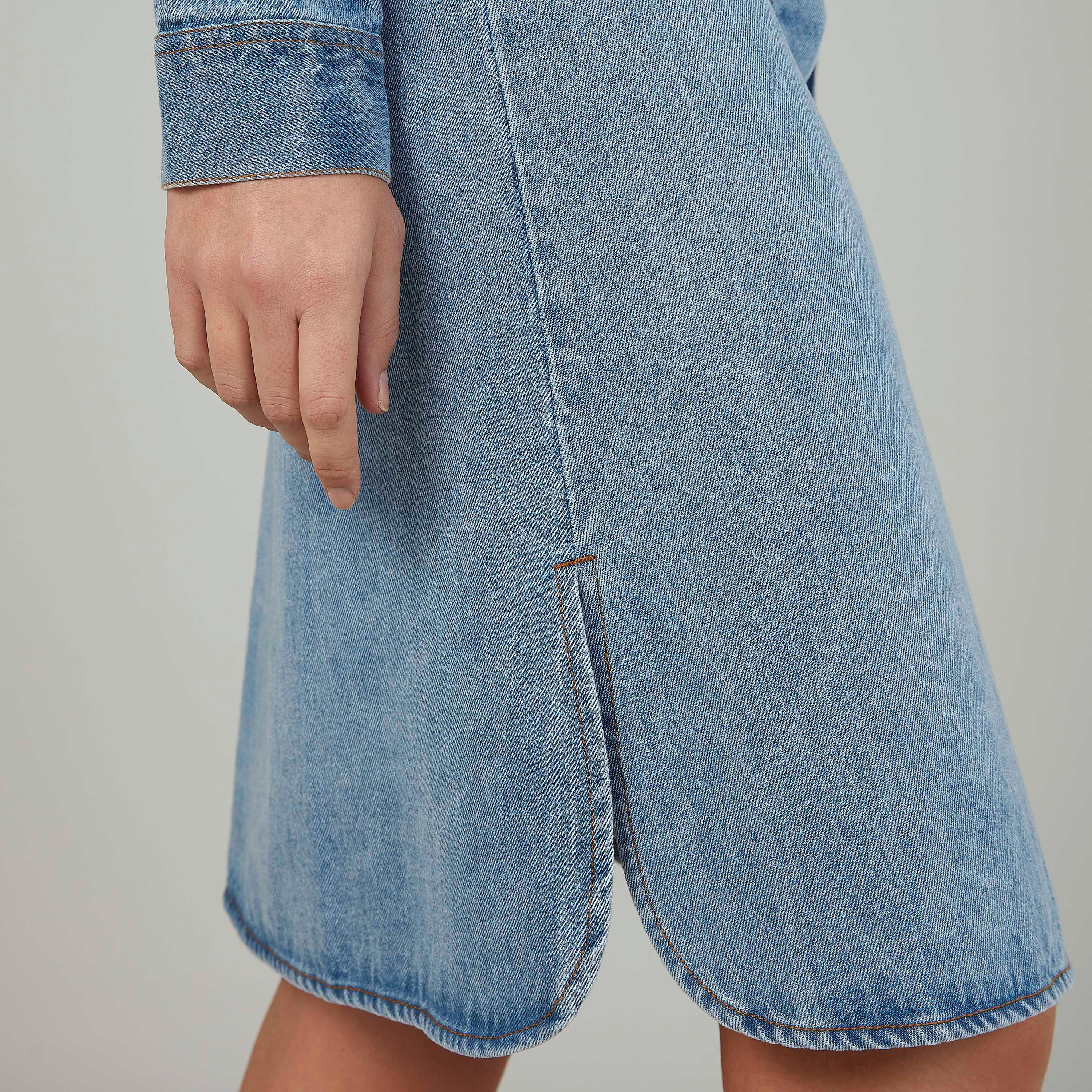 فستان قميص سادة متوسط الطول بأكمام طويلة وحزام من لي كوبر-women-clothing-dresses-image-3