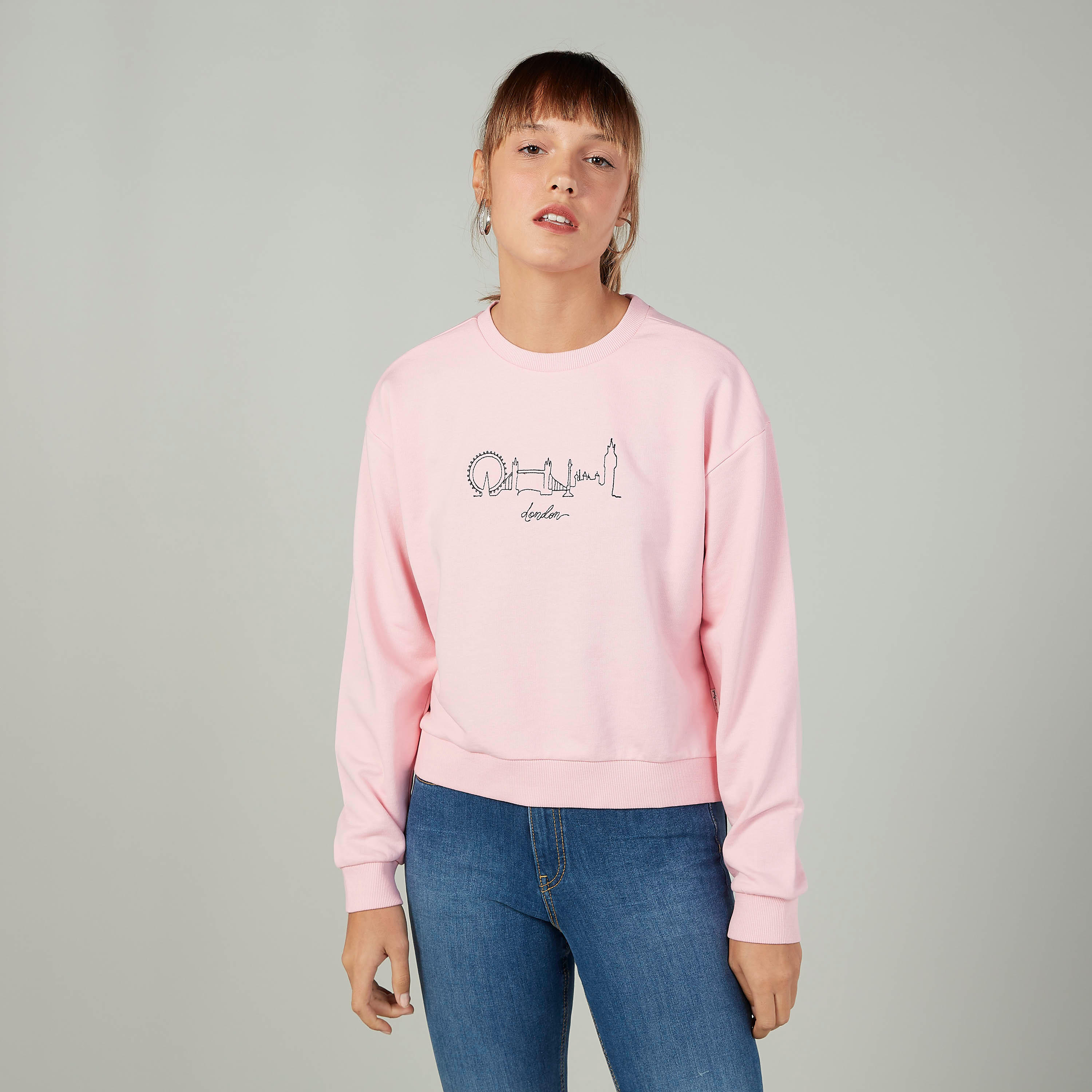 Sustainable Lee Cooper Printed Sweatshirt with Long Sleeves-women-winterwear-hoodiesandsweatshirts-sweatshirts-image-1