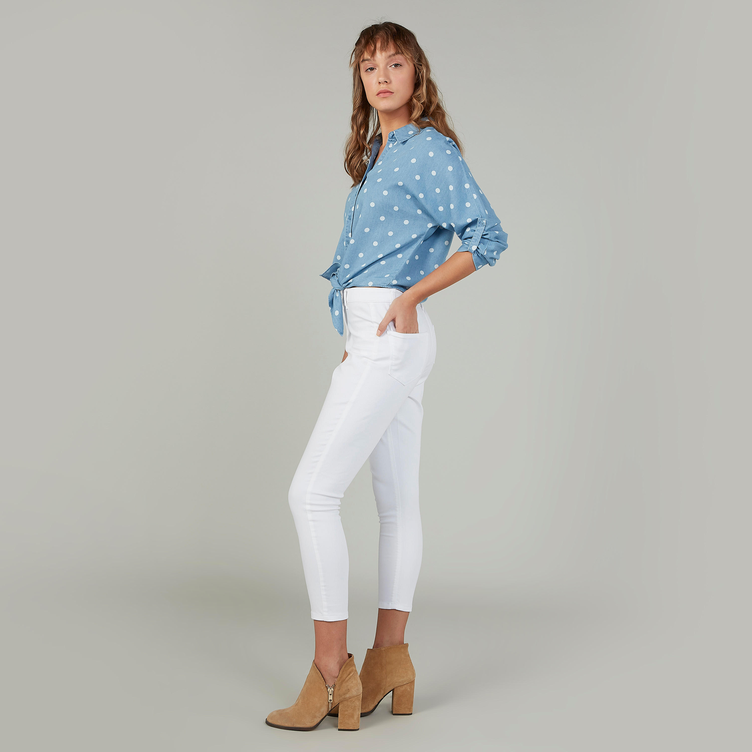 قميص مستدام قصير بأكمام طويلة بطبعات منقطة من لي كوبر-women-clothing-shirtsandblouses-shirts-image-2