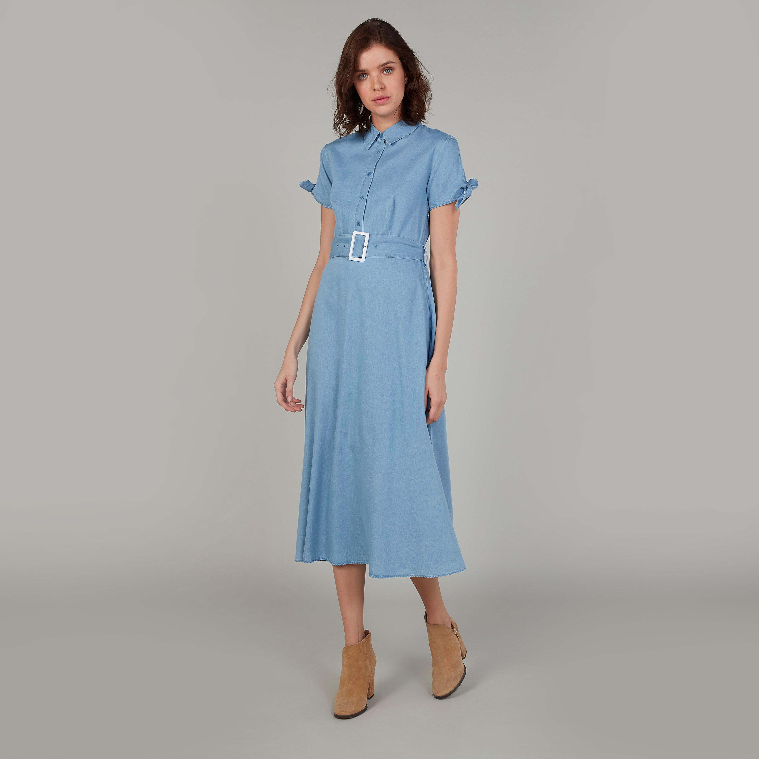 فستان مستدام قميص آيه لاين متوسط الطول بأكمام قصيرة من لي كوبر-women-clothing-dresses-image-1