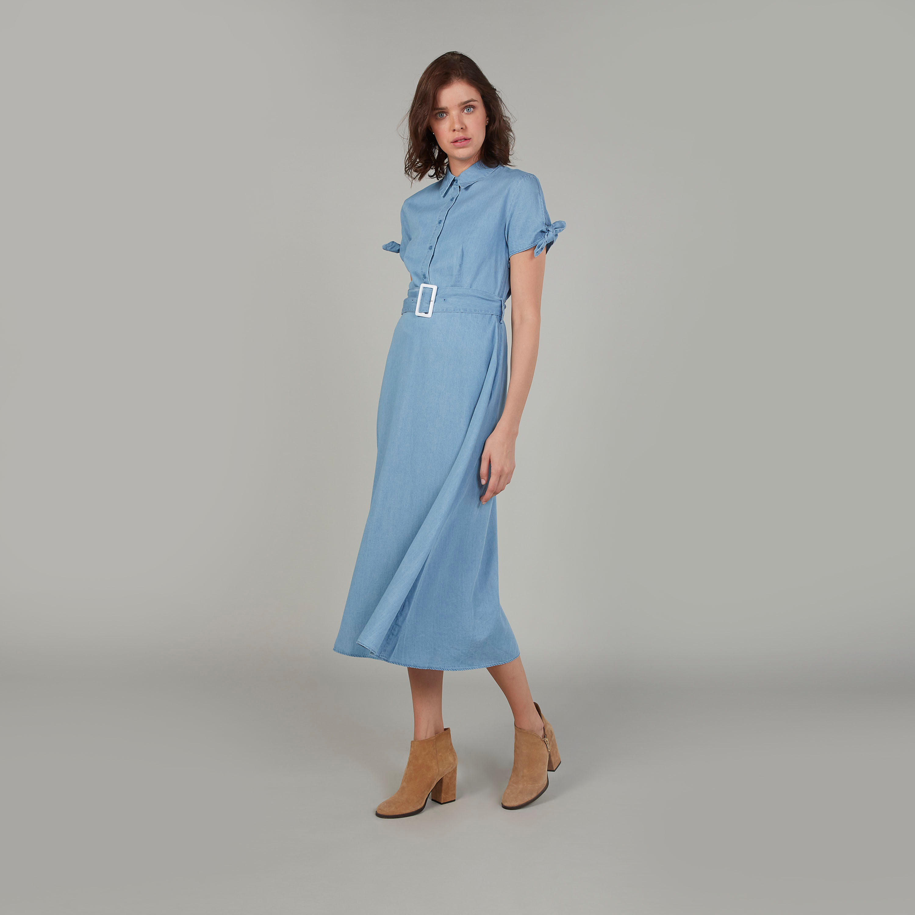 فستان مستدام قميص آيه لاين متوسط الطول بأكمام قصيرة من لي كوبر-women-clothing-dresses-image-2