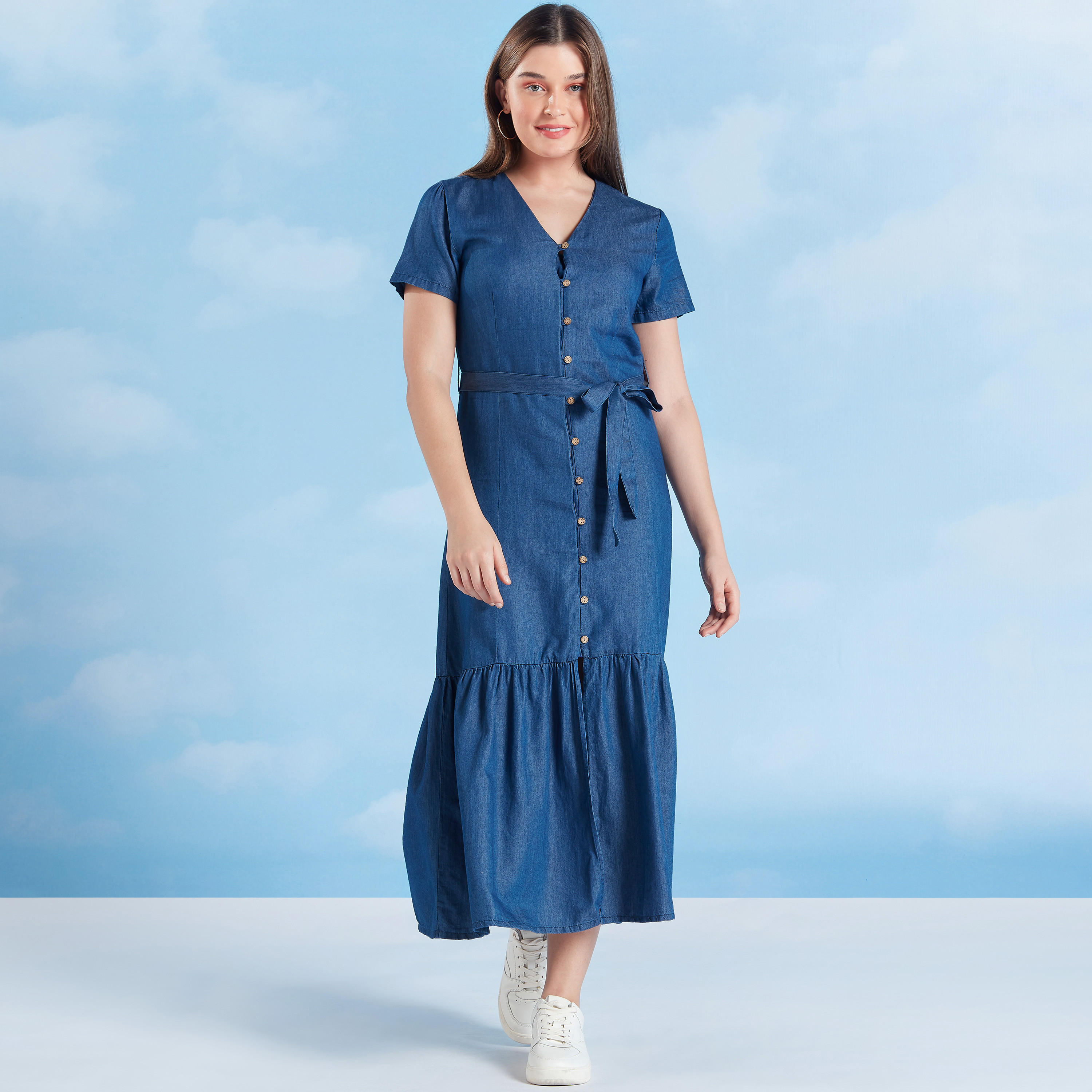 فستان قميص مستدام  آيه لاين متوسطة الطول بأكمام قصيرة من لي كوبر -women-clothing-dresses-image-3