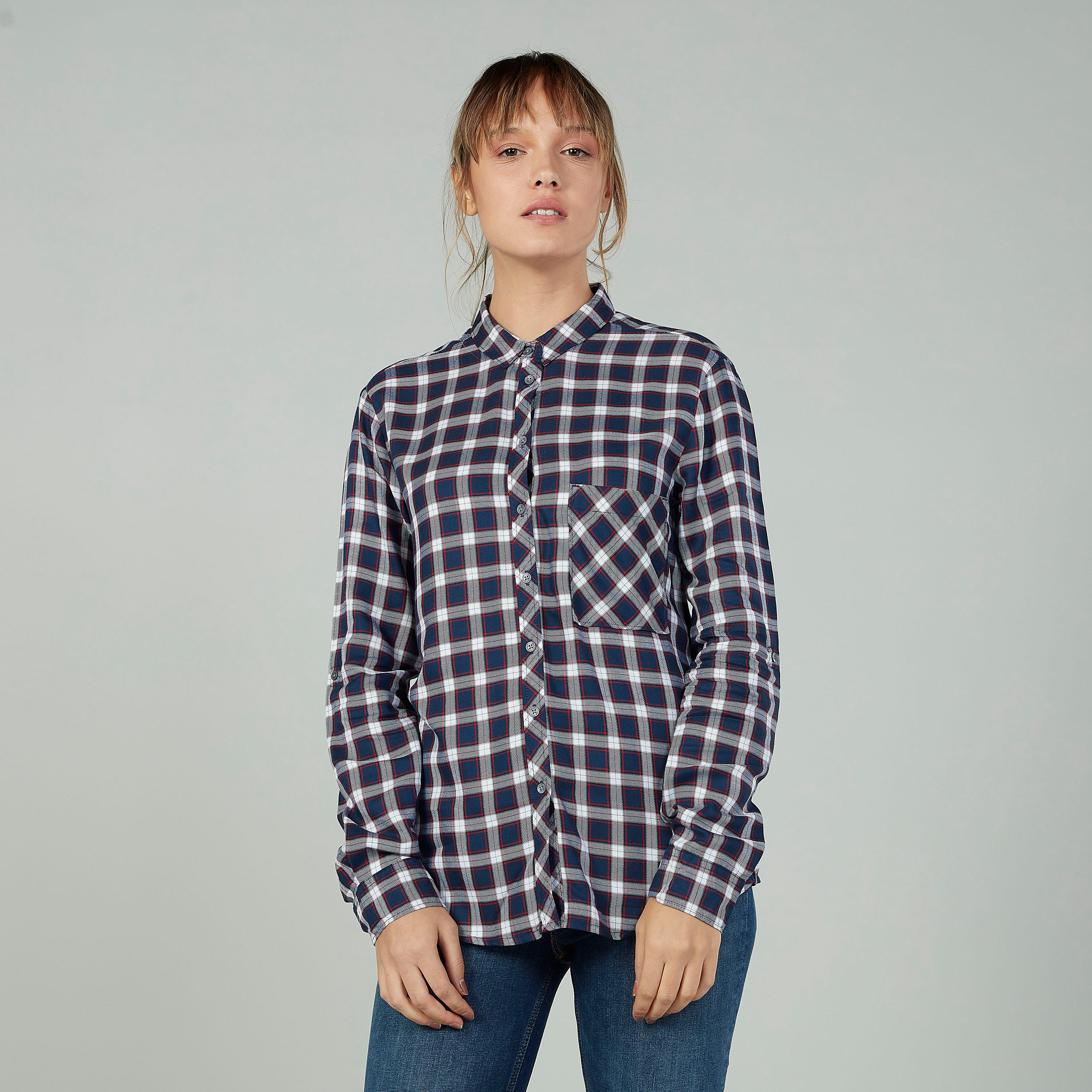 قميص كاروهات بأكمام طويلة وجيب على الصدر من لي كوبر-women-clothing-shirtsandblouses-shirts-image-1