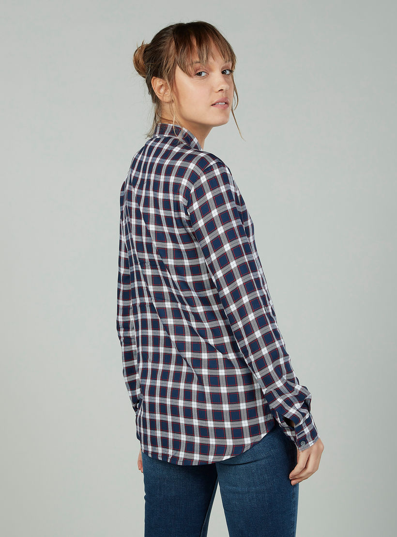 قميص كاروهات بأكمام طويلة وجيب على الصدر من لي كوبر-women-clothing-shirtsandblouses-shirts-image-4