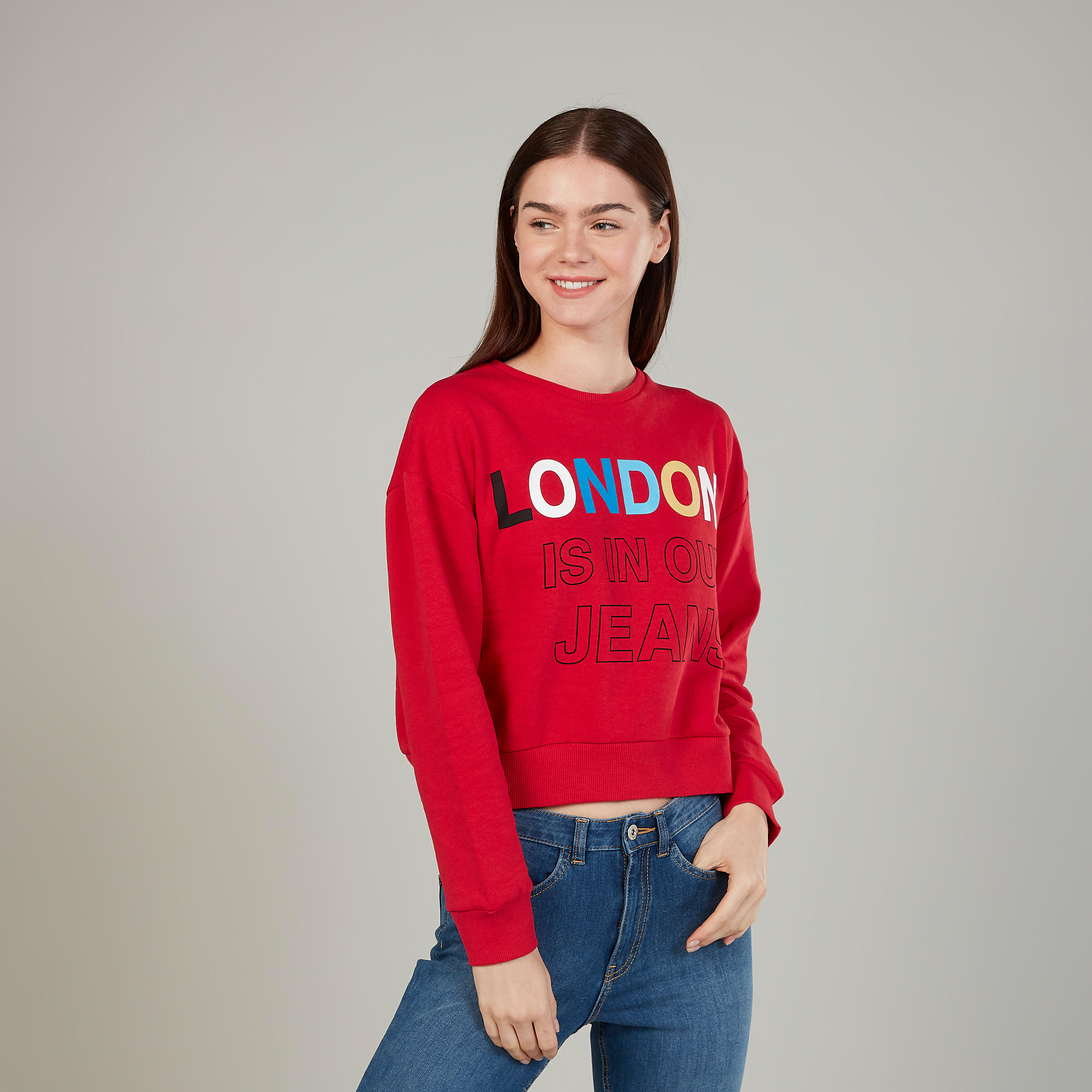 Lee Cooper Printed Sweatshirt with Crew Neck and Long Sleeves-women-winterwear-hoodiesandsweatshirts-sweatshirts-image-1