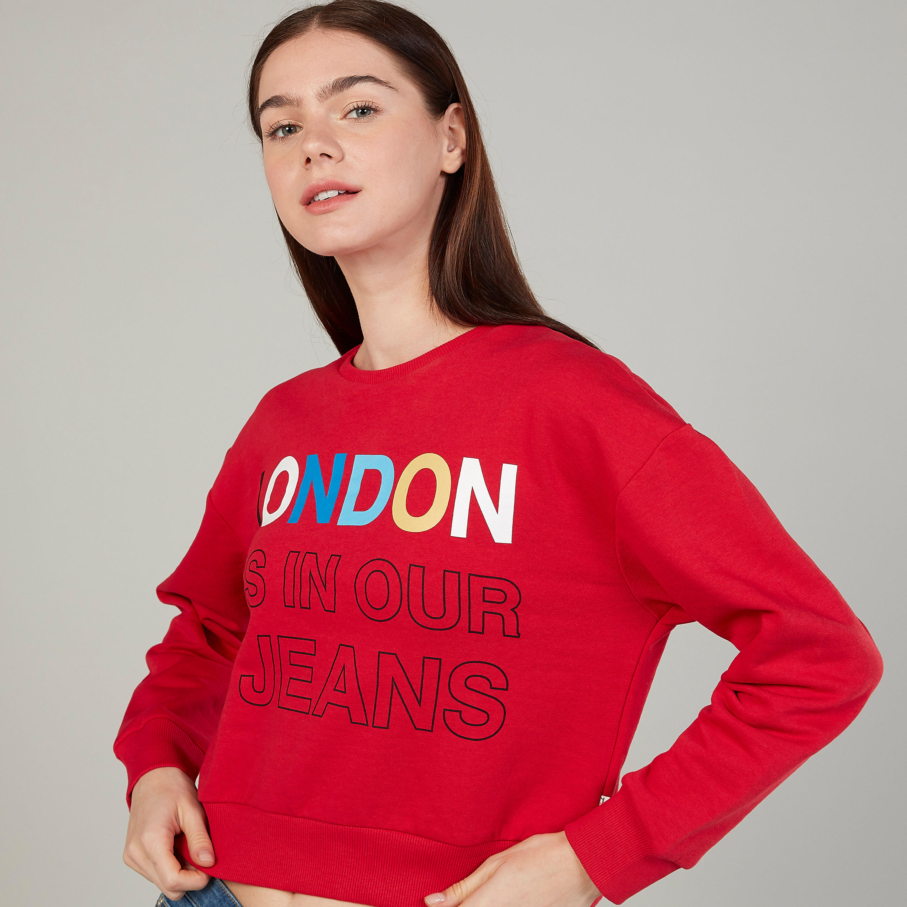 Lee Cooper Printed Sweatshirt with Crew Neck and Long Sleeves-women-winterwear-hoodiesandsweatshirts-sweatshirts-image-3