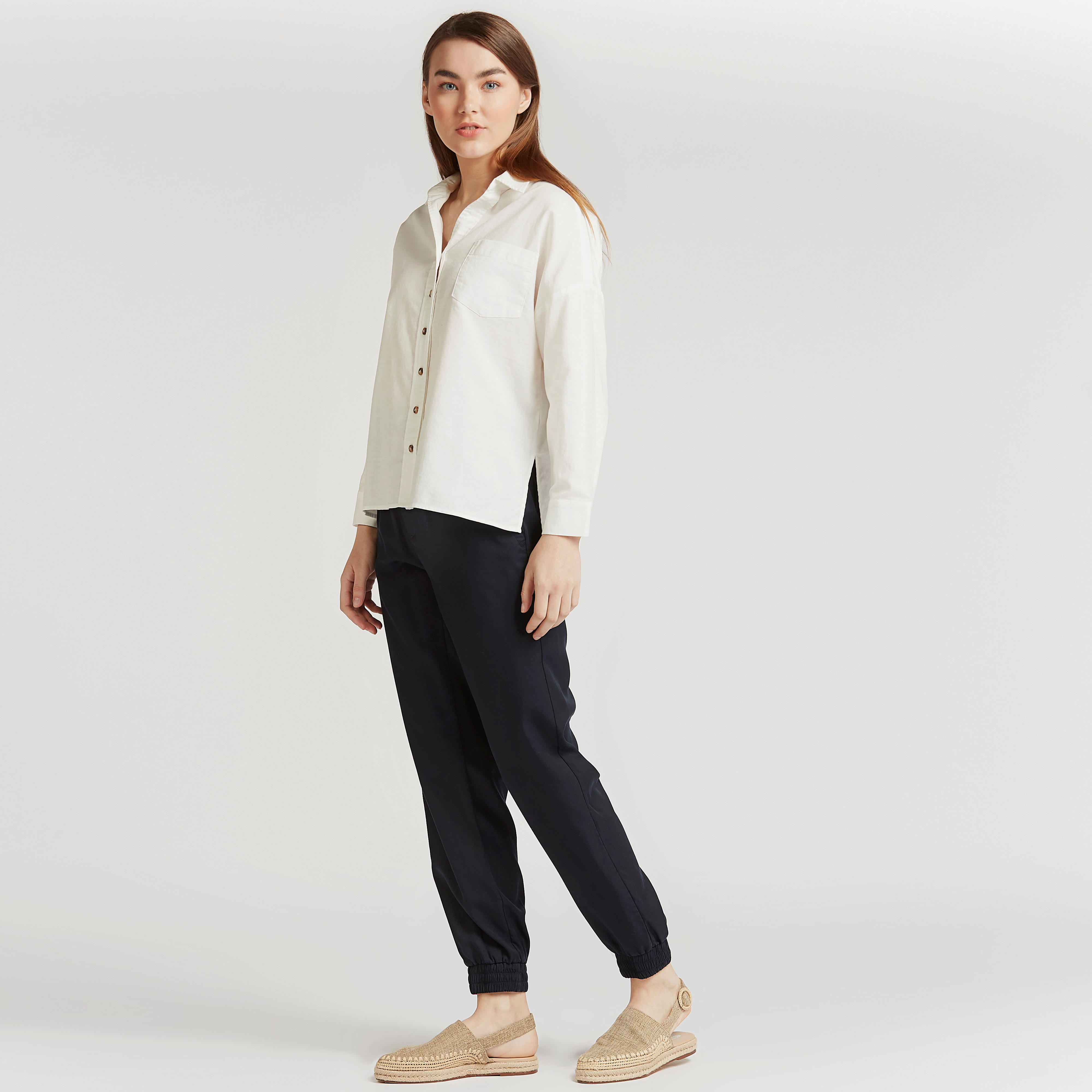 Solid Asymmetric Hem Shirt with Long Sleeves and Chest Pocket-women-clothing-shirtsandblouses-shirts-image-2