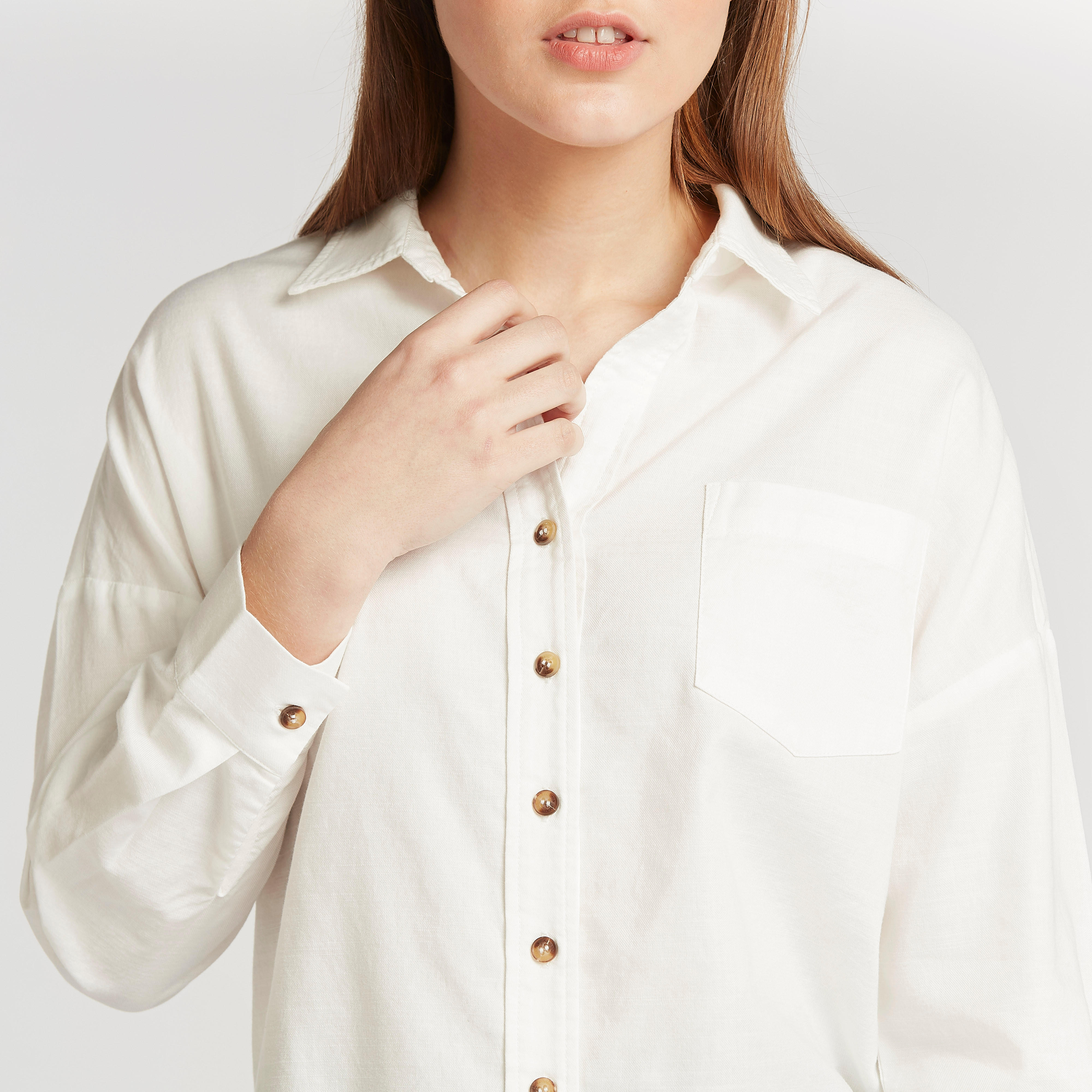 Solid Asymmetric Hem Shirt with Long Sleeves and Chest Pocket-women-clothing-shirtsandblouses-shirts-image-3