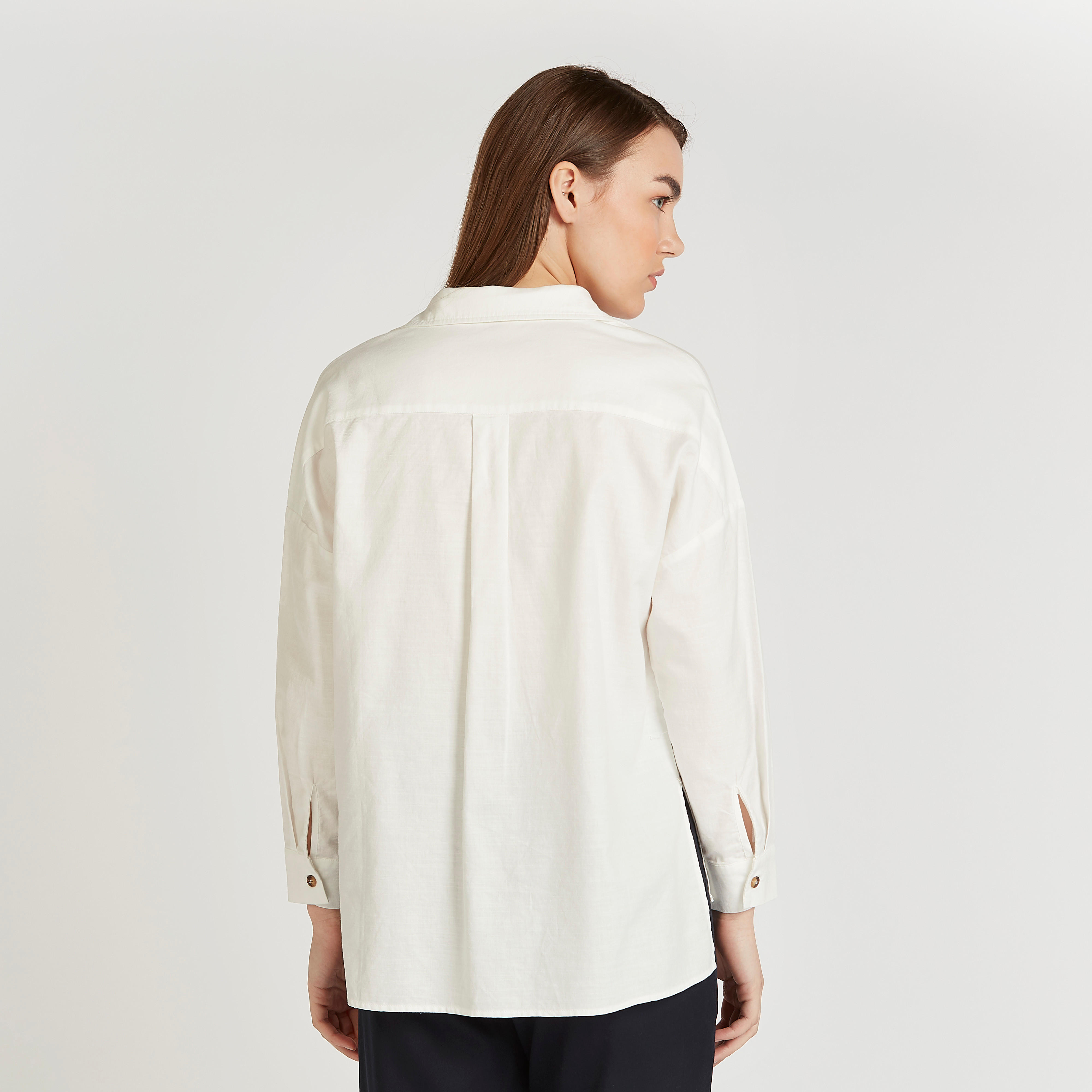 Solid Asymmetric Hem Shirt with Long Sleeves and Chest Pocket-women-clothing-shirtsandblouses-shirts-image-4