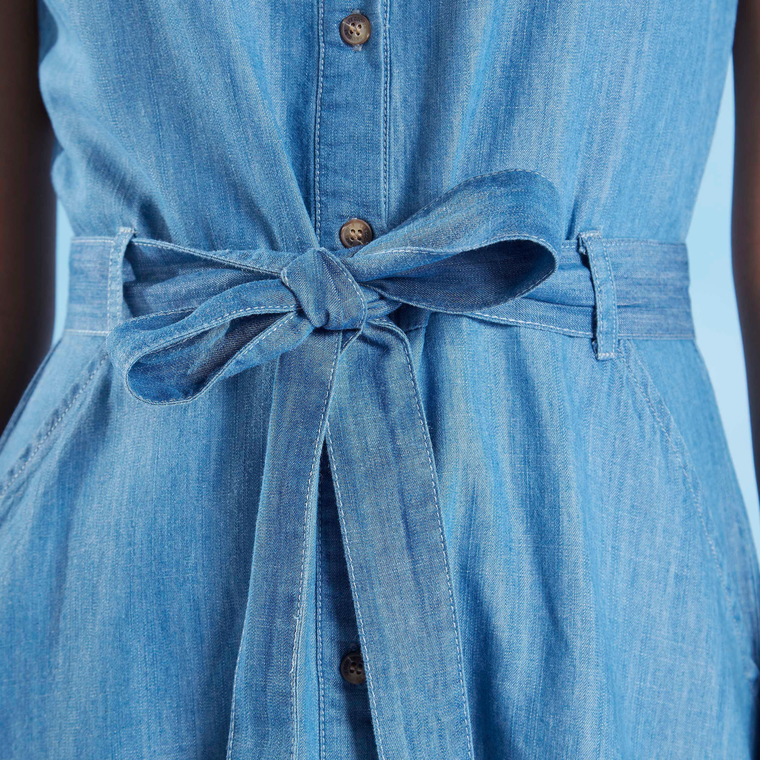 فستان قميص سادة إيه لاين ميدي دون أكمام بجيوب من لي كوبر-women-clothing-dresses-image-3