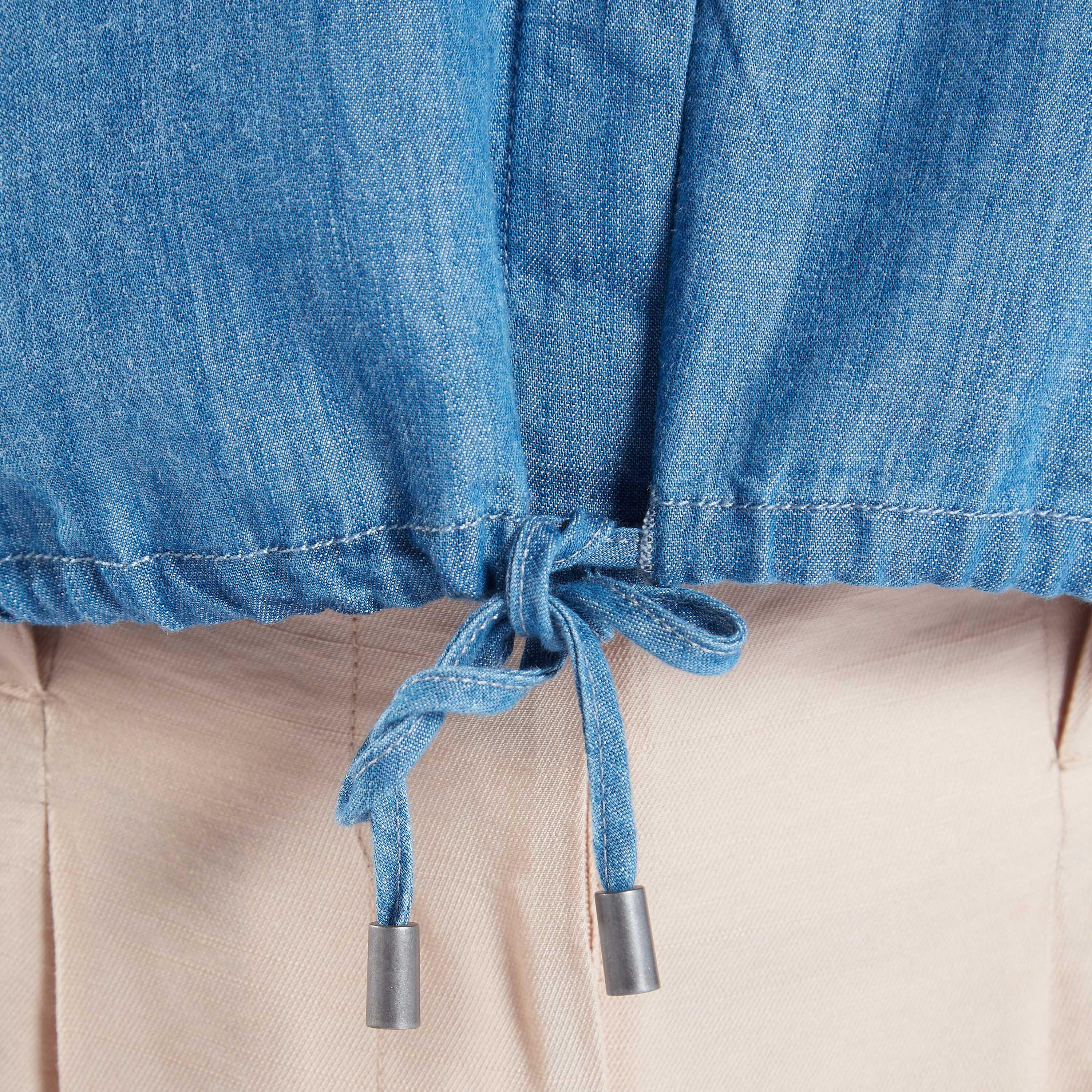 Lee Cooper Plain Denim Crop Top with Spread Collar and Long Sleeves-women-clothing-shirtsandblouses-blouses-image-4