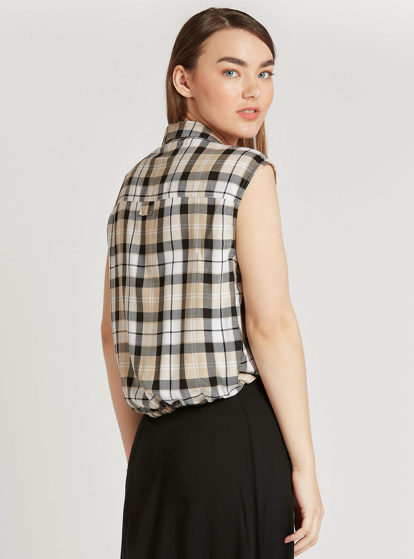 قميص كاروهات دون أكمام بطية جيب وأربطة من لي كوبر-women-clothing-shirtsandblouses-shirts-image-4