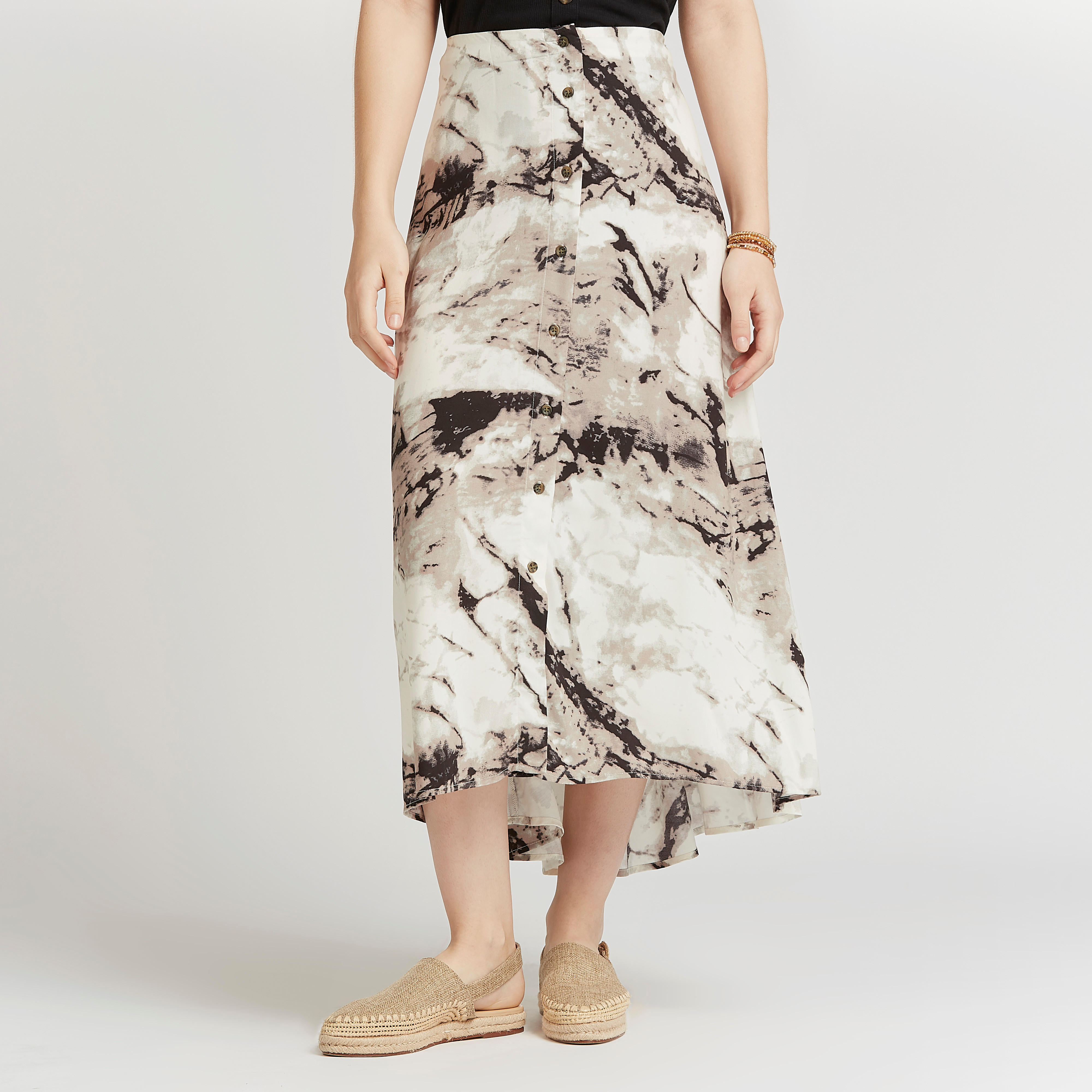 Lee Cooper Printed Midi Shift Skirt with Button Detail-women-clothing-bottoms-skirts-image-1