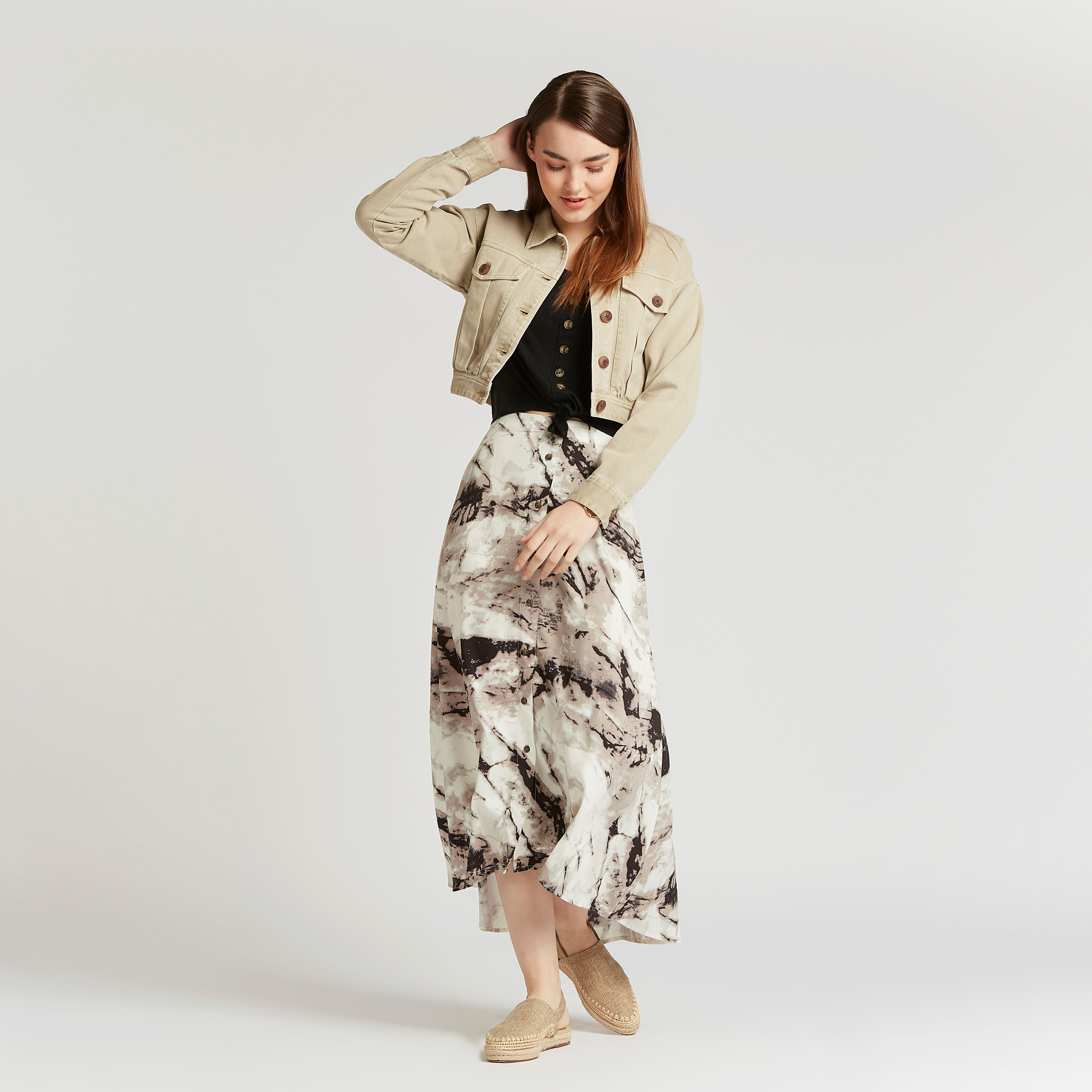 Lee Cooper Printed Midi Shift Skirt with Button Detail-women-clothing-bottoms-skirts-image-2