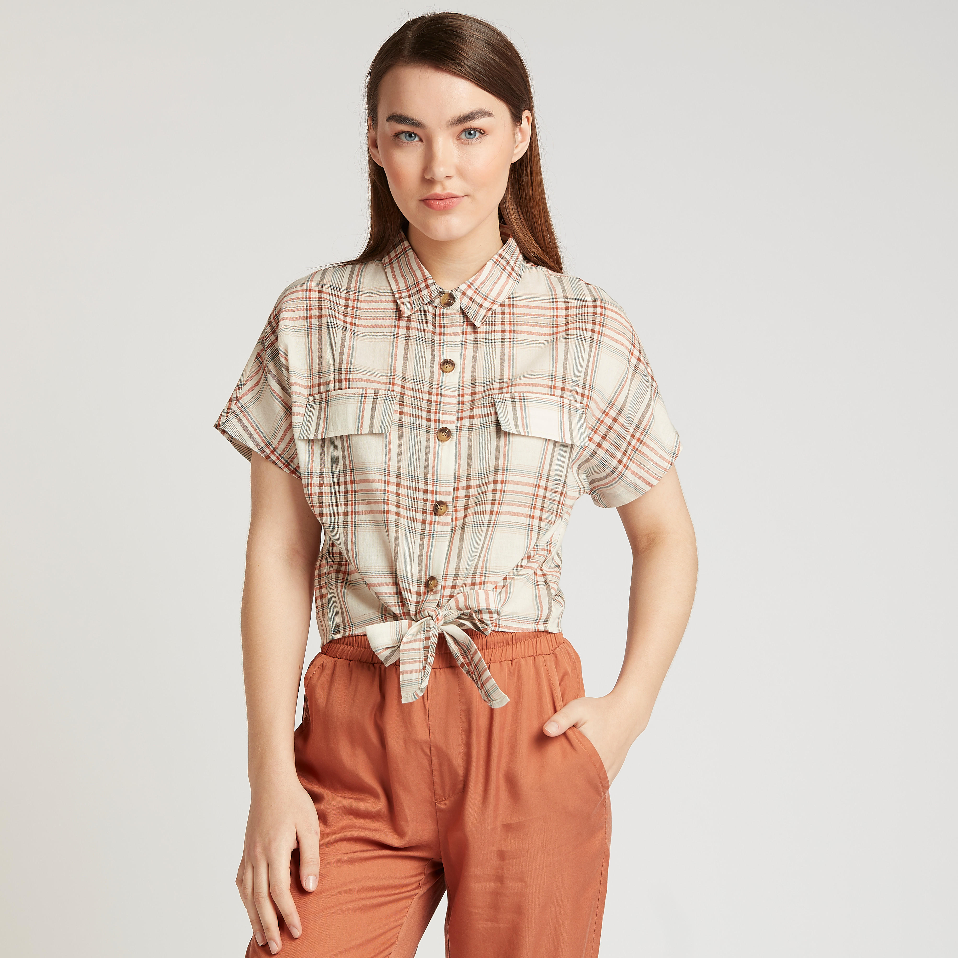 Sustainable Lee Cooper Checked Shirt with Short Sleeves-women-clothing-shirtsandblouses-shirts-image-1
