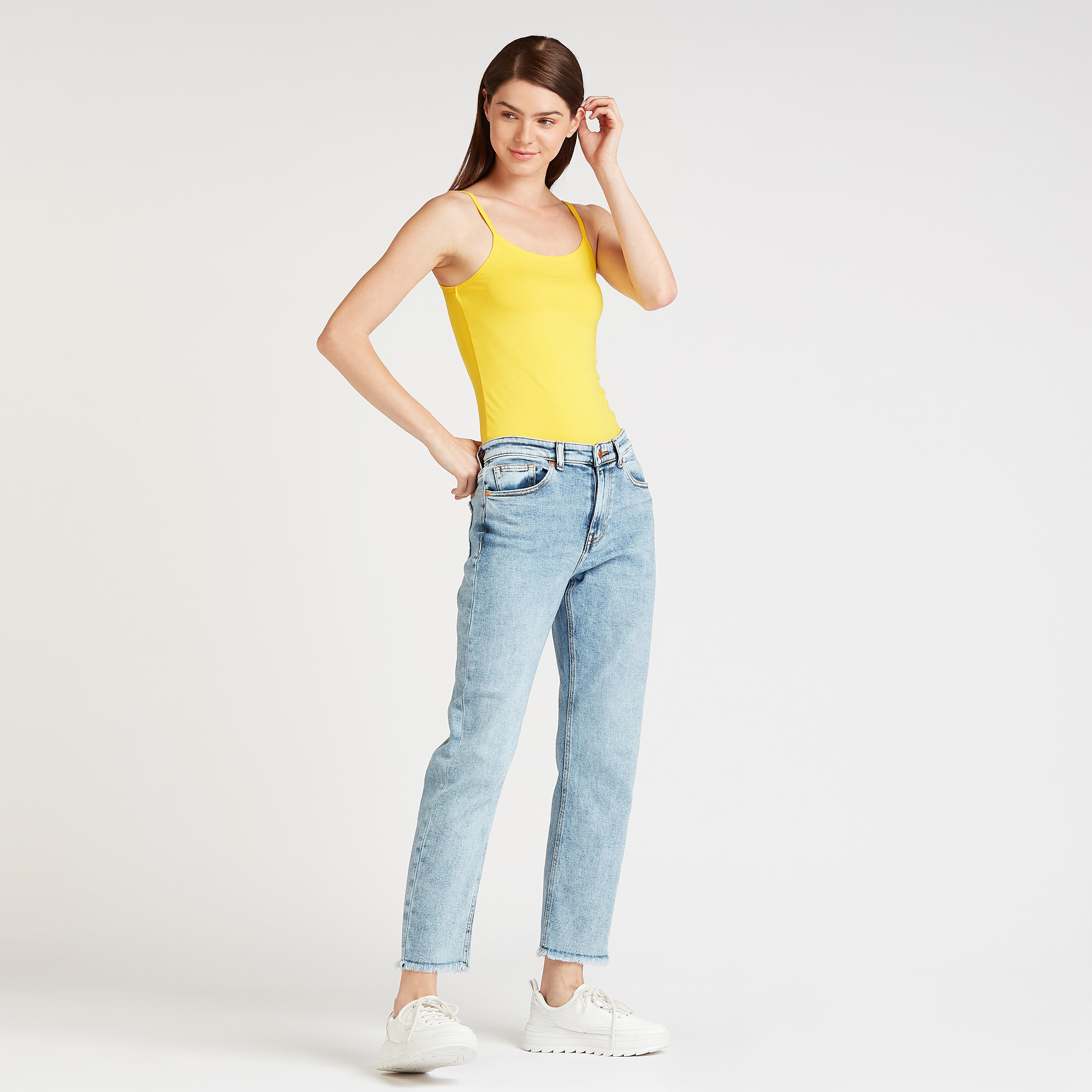 بنطلون جينز موم سادة بخصرمرتفع من لي كوبر-women-clothing-bottoms-jeans-image-2