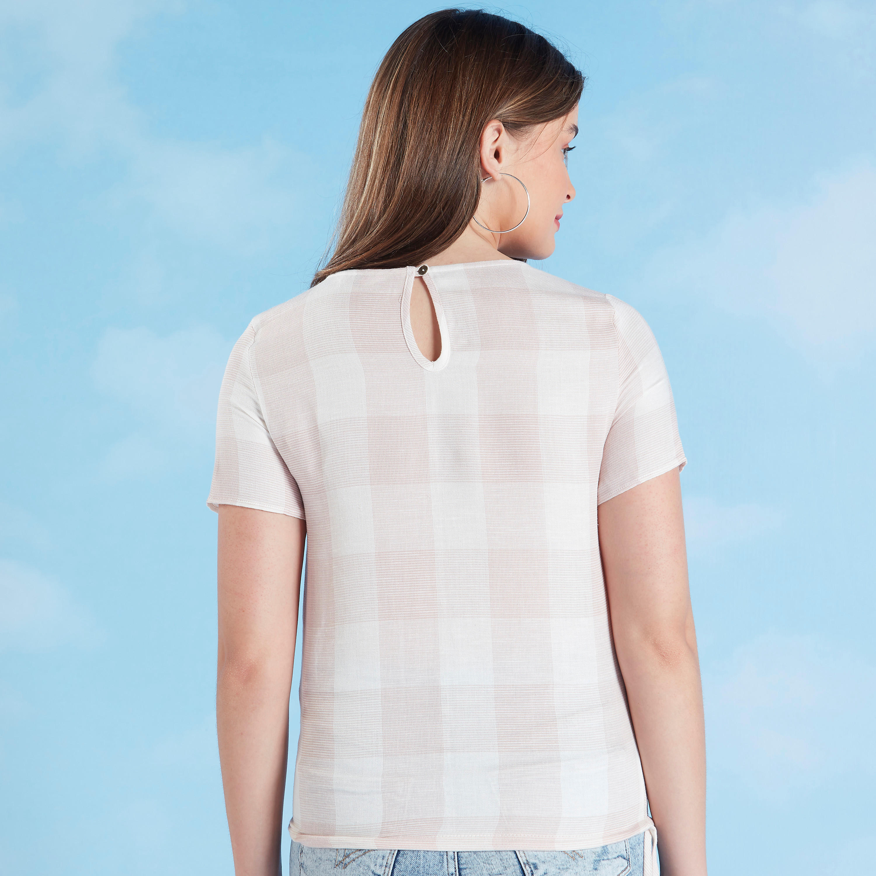 Lee Cooper Checked Top with Round Neck and Short Sleeves-women-clothing-shirtsandblouses-blouses-image-4