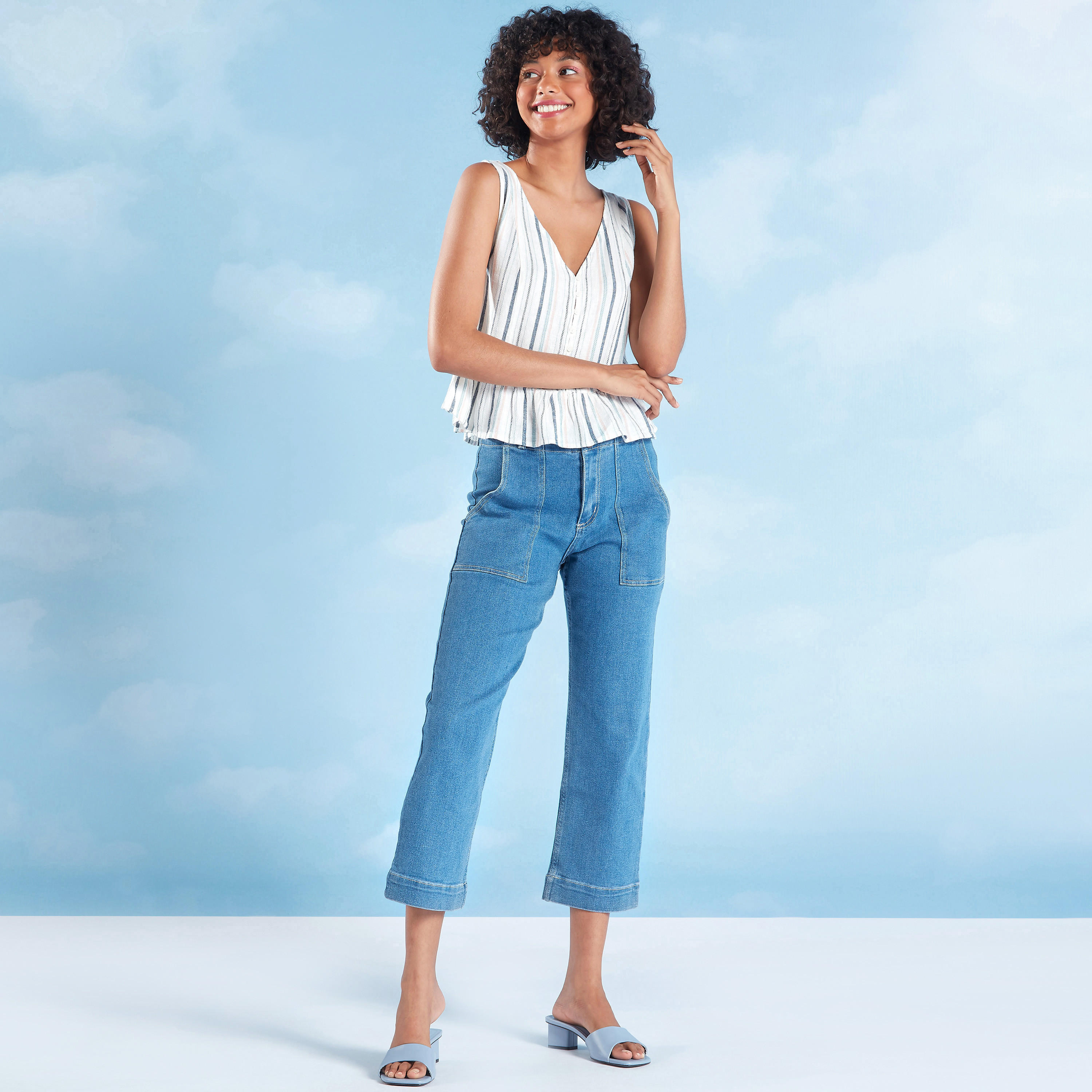 Lee Cooper Striped Sleeveless Top with V-neck-women-clothing-shirtsandblouses-blouses-image-2
